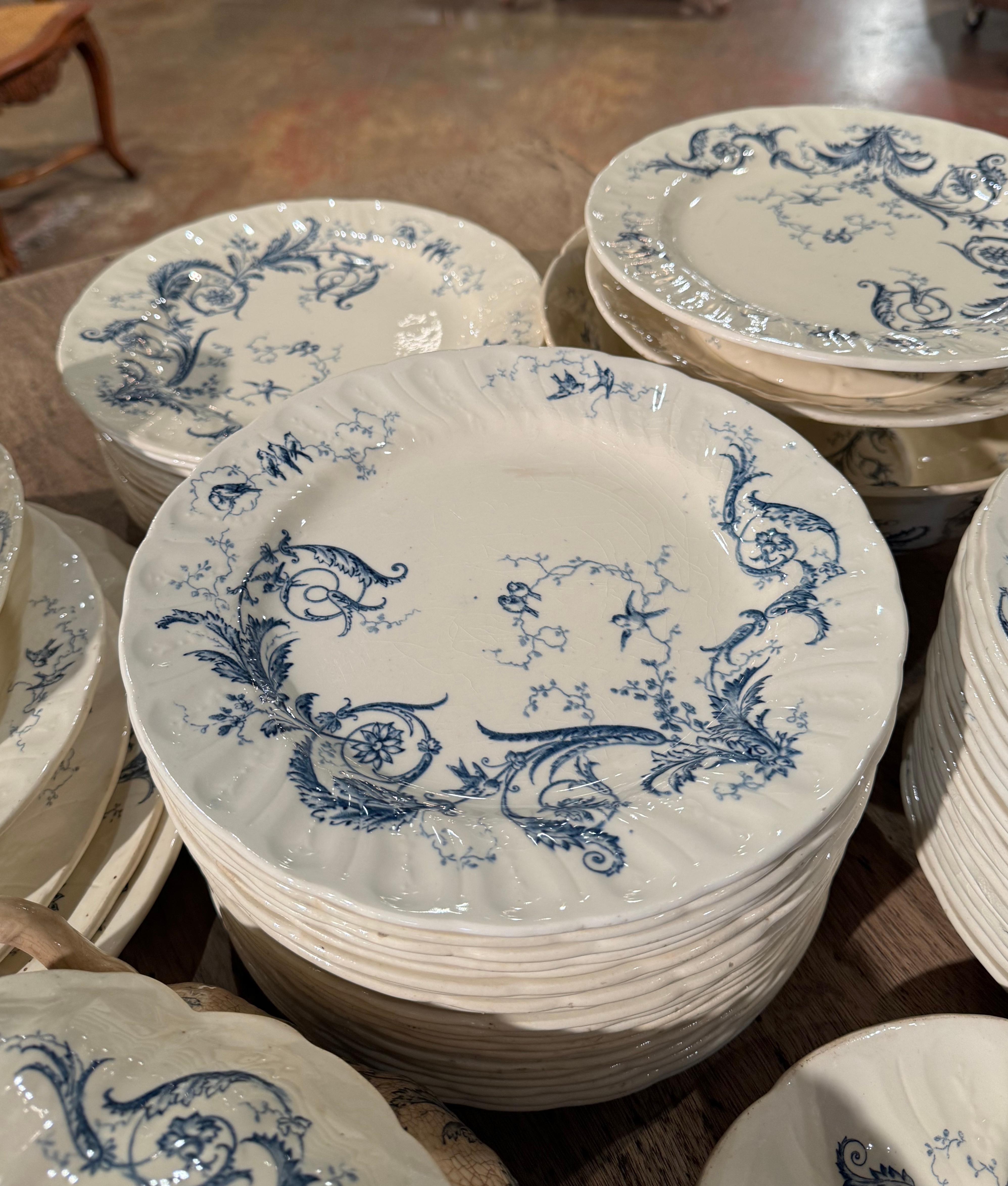 19th Century French Blue and White Gien Porcelain Dinnerware, 67 Pieces For Sale 2