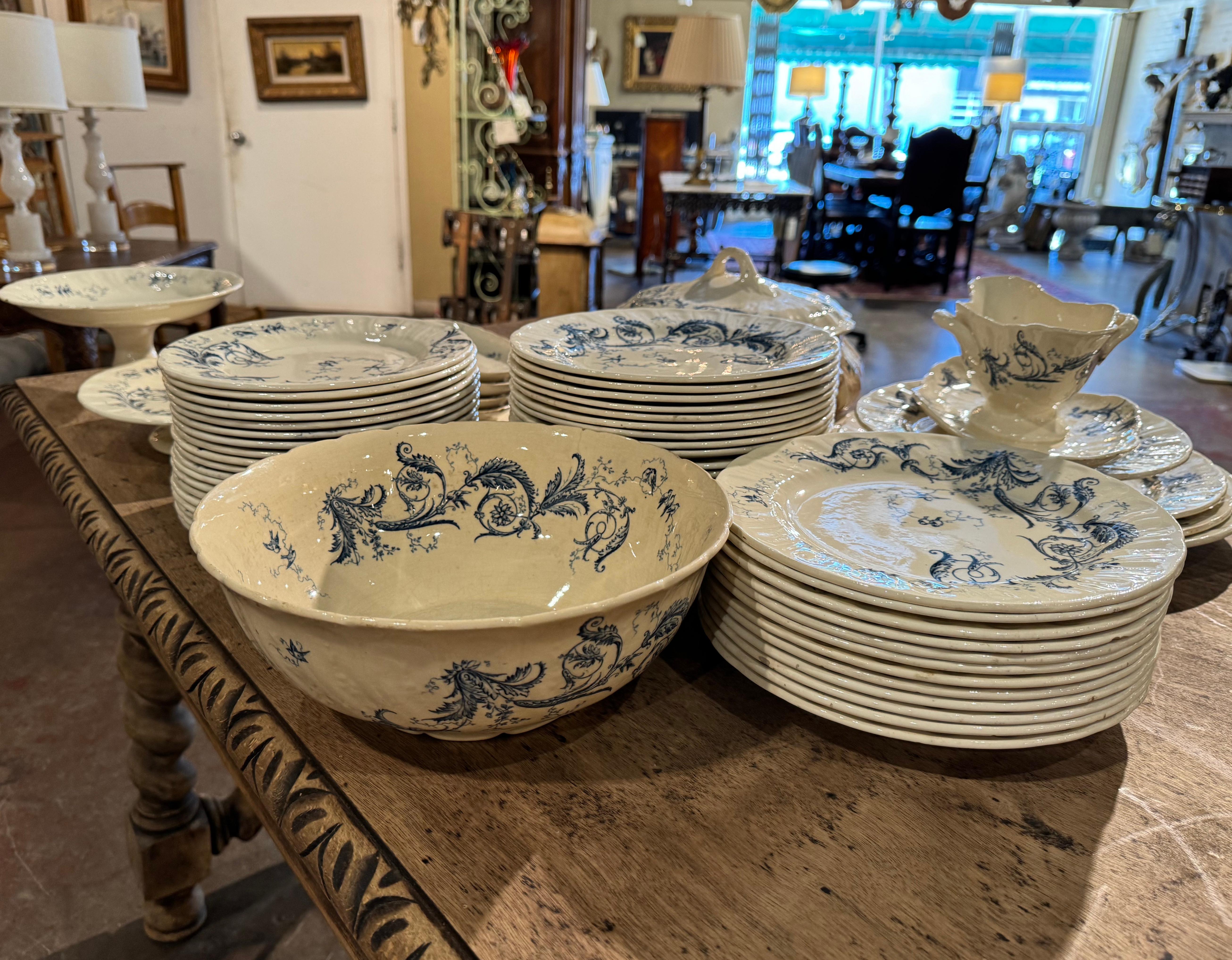 19th Century French Blue and White Gien Porcelain Dinnerware, 67 Pieces For Sale 4