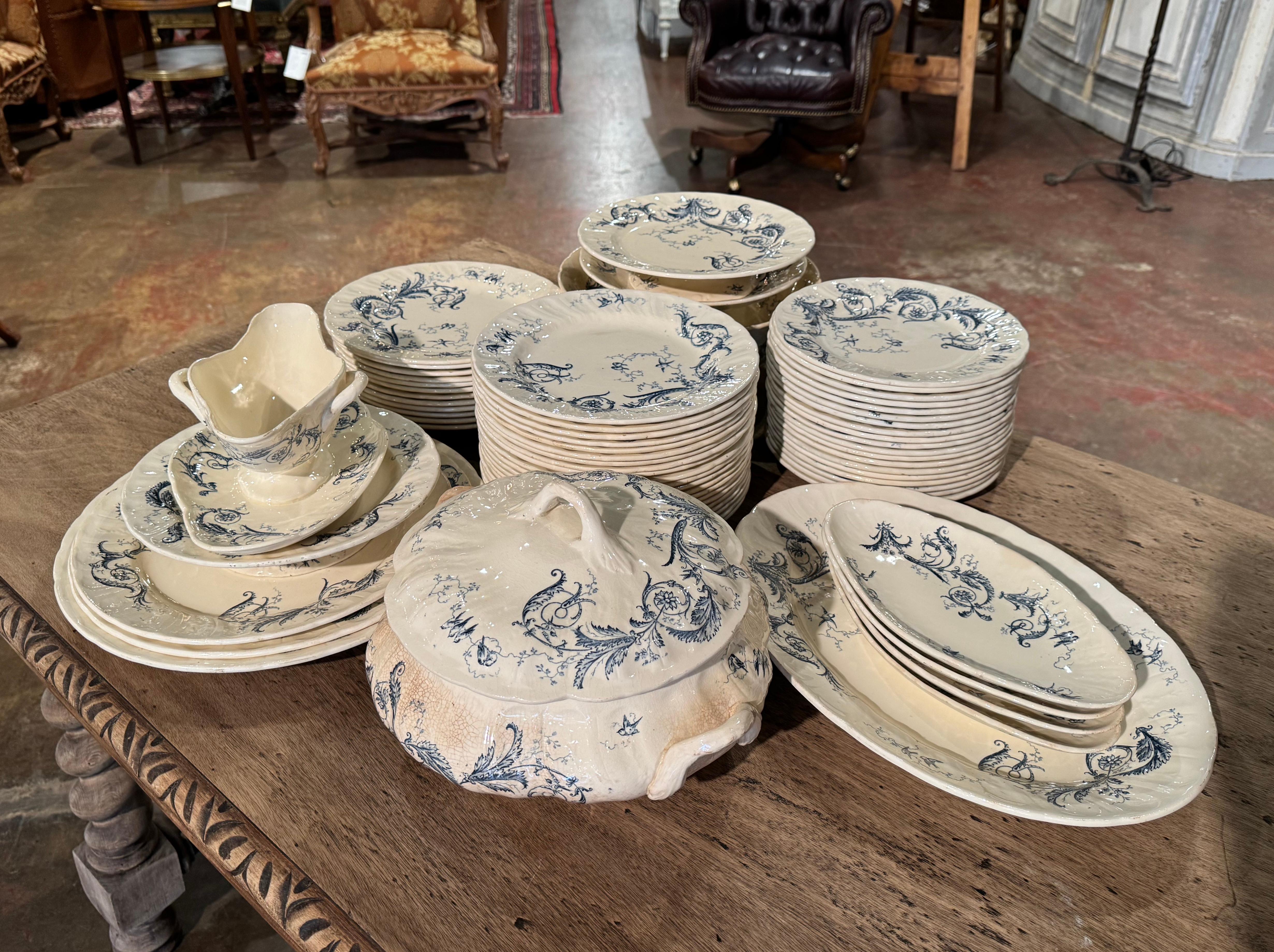 19th Century French Blue and White Gien Porcelain Dinnerware, 67 Pieces 5