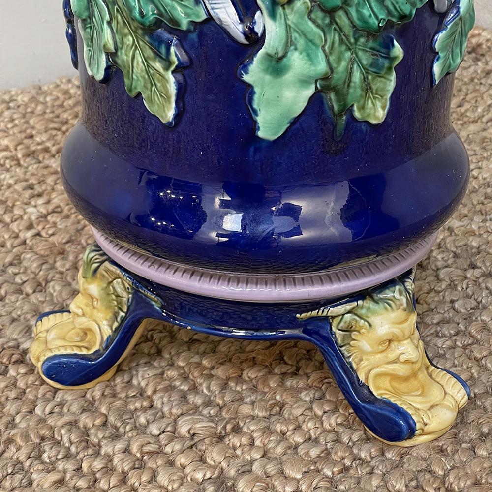 19th Century French Blue Barbotine Jardiniere with Stand For Sale 3