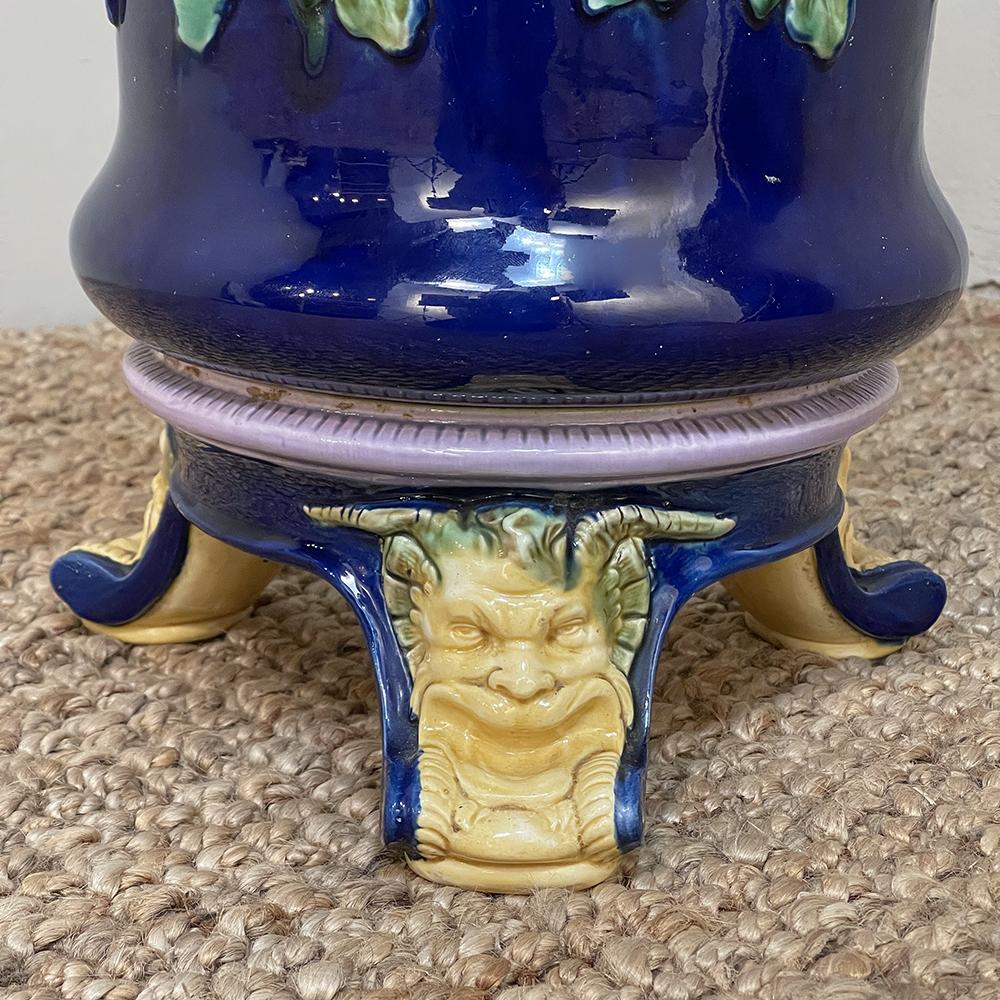19th Century French Blue Barbotine Jardiniere with Stand For Sale 4
