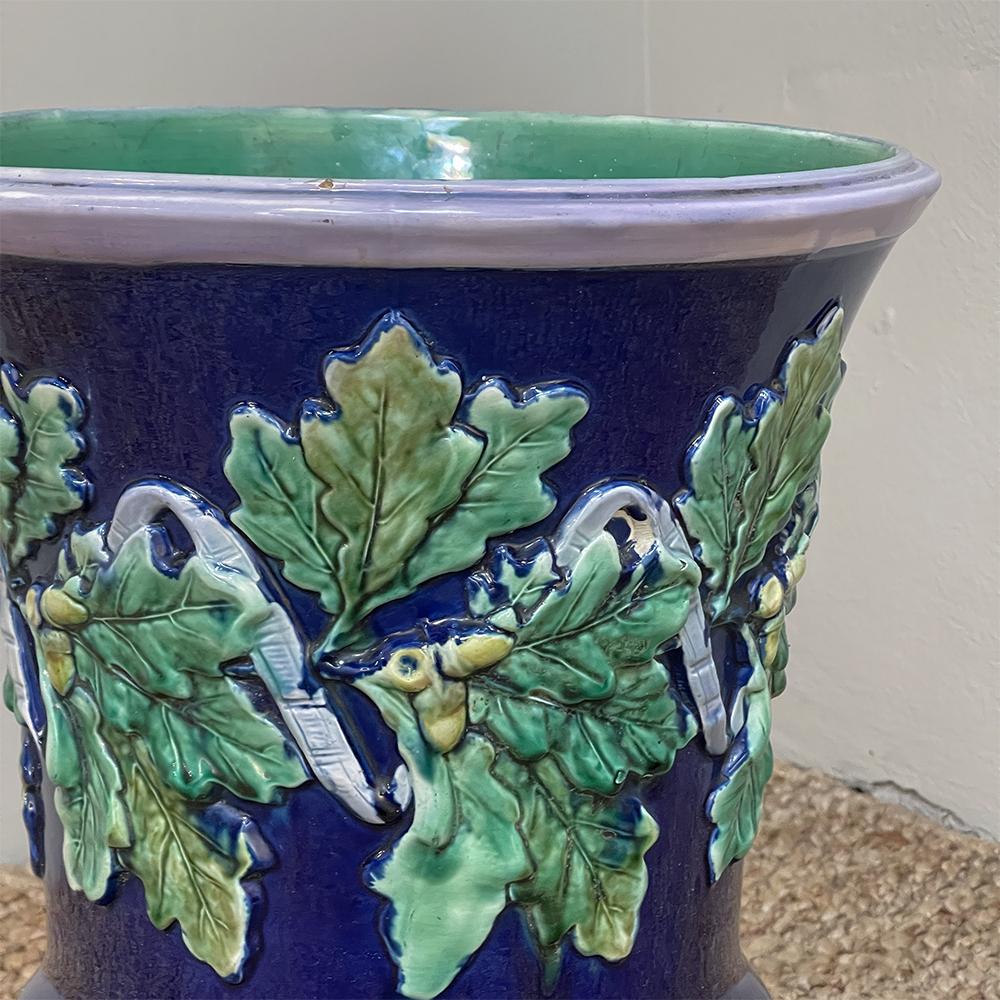 19th Century French Blue Barbotine Jardiniere with Stand For Sale 2