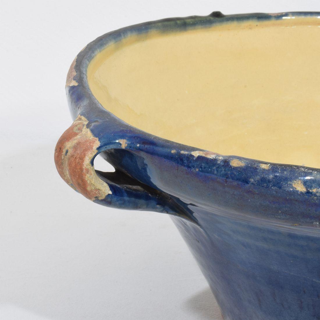 19th Century French Blue Glazed Terracotta Dairy Bowl or Tian For Sale 5