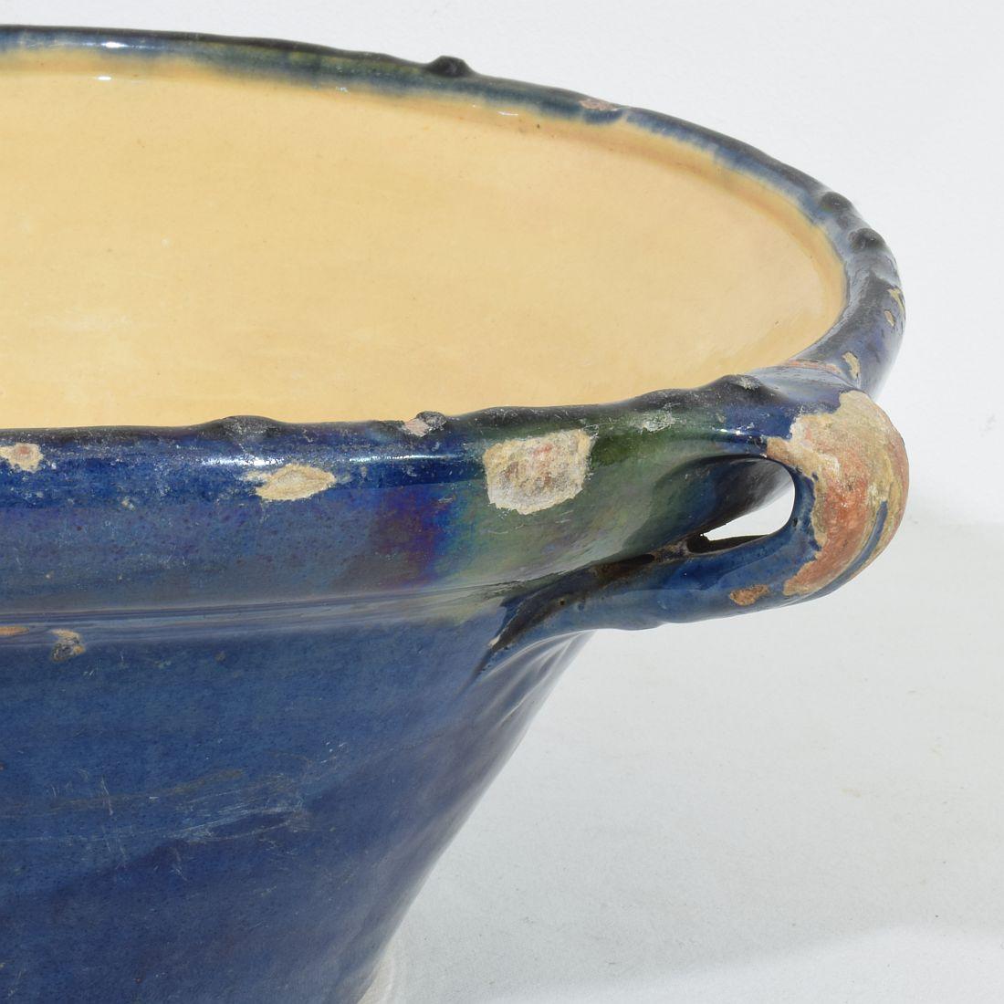 19th Century French Blue Glazed Terracotta Dairy Bowl or Tian For Sale 6