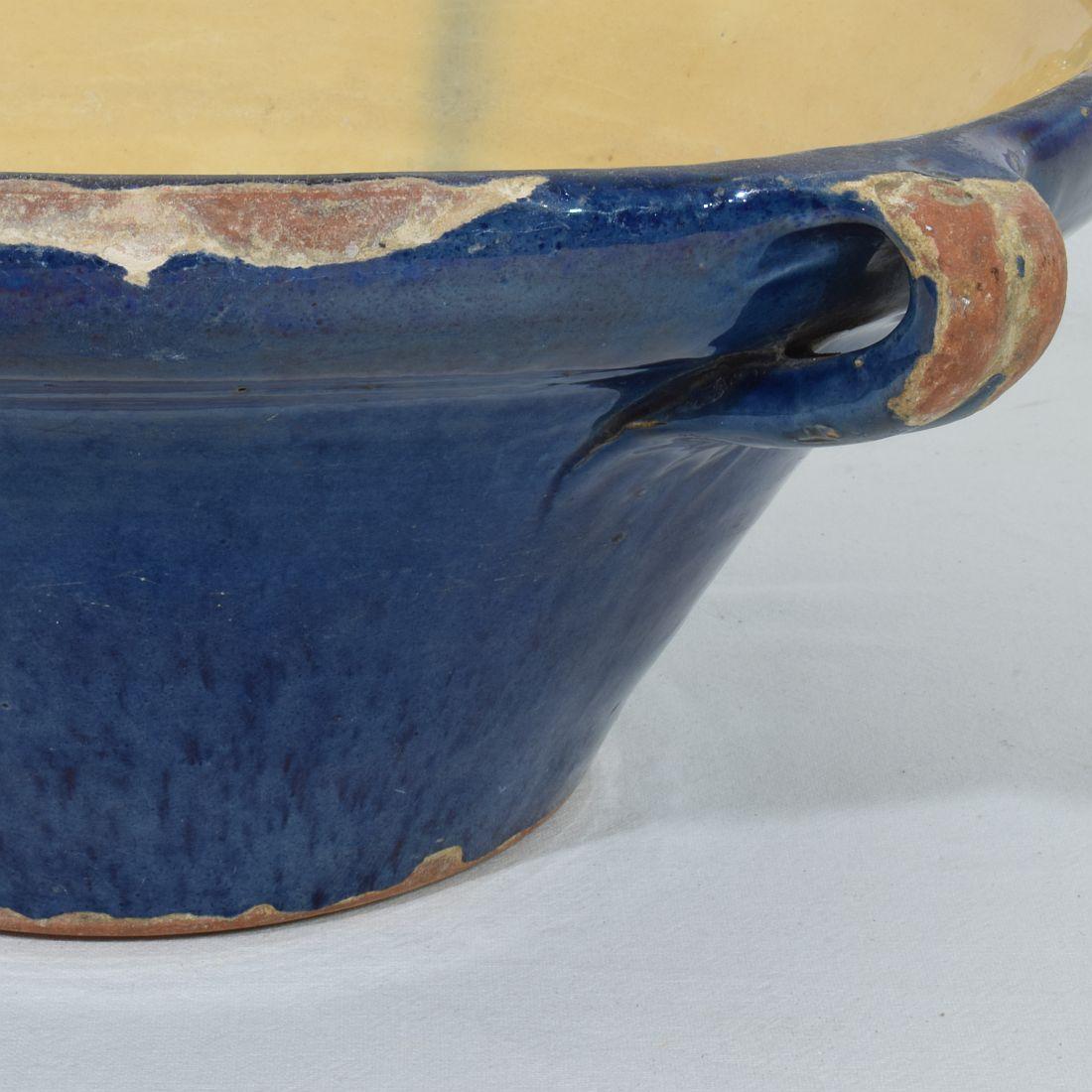 19th Century French Blue Glazed Terracotta Dairy Bowl or Tian For Sale 9