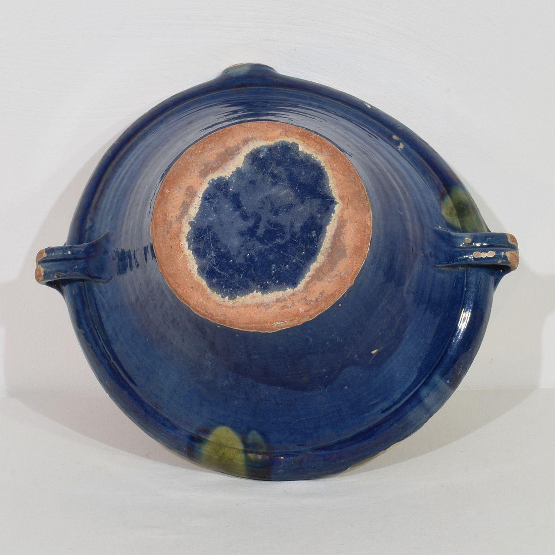 19th Century French Blue Glazed Terracotta Dairy Bowl or Tian For Sale 4