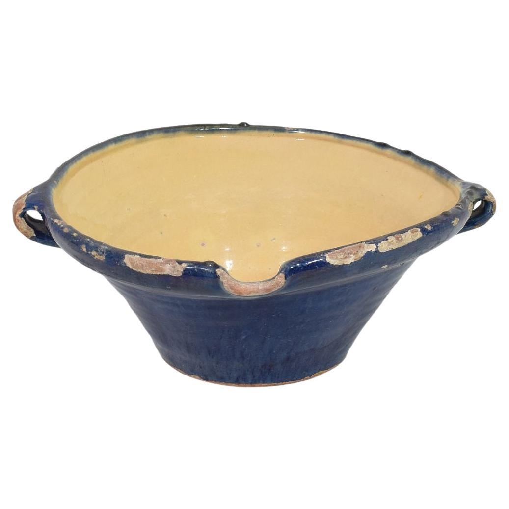 19th Century French Blue Glazed Terracotta Dairy Bowl or Tian