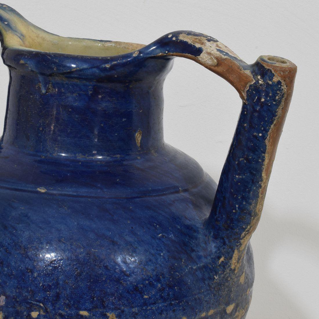 19th Century French Blue Glazed Terracotta Jug or Water Cruche 6