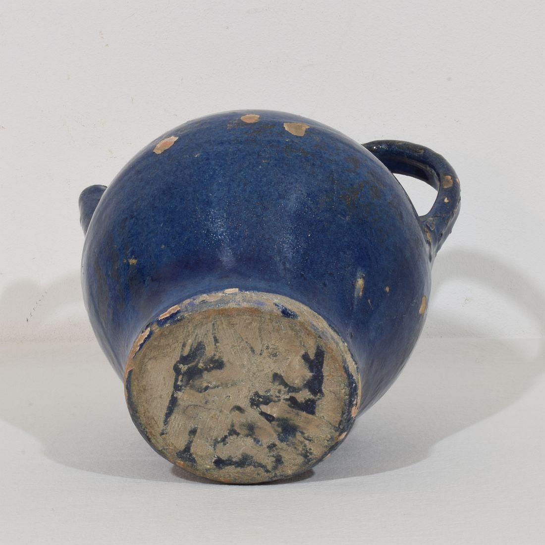 19th Century French Blue Glazed Terracotta Jug or Water Cruche For Sale 6