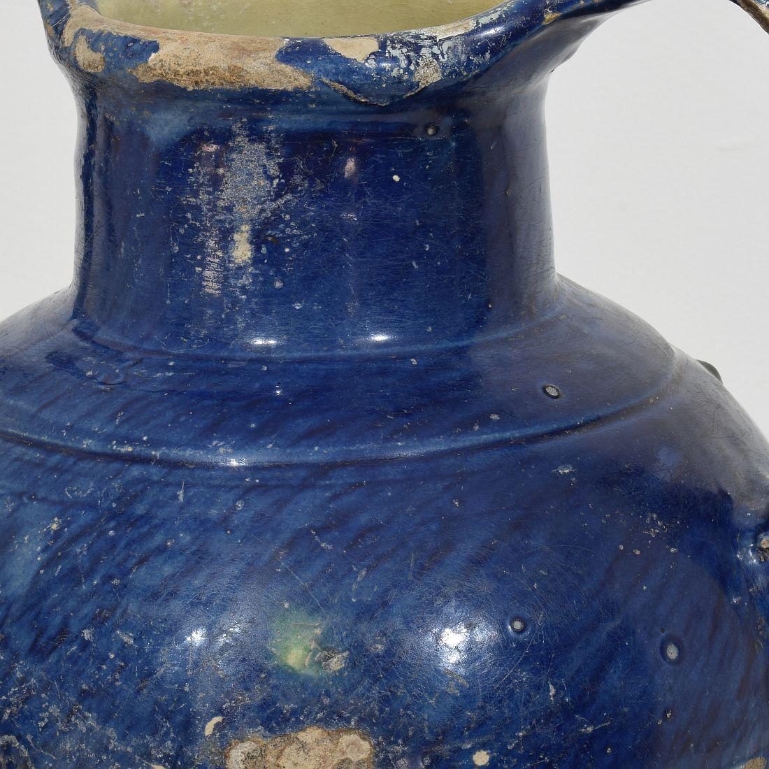 19th Century French Blue Glazed Terracotta Jug or Water Cruche 7