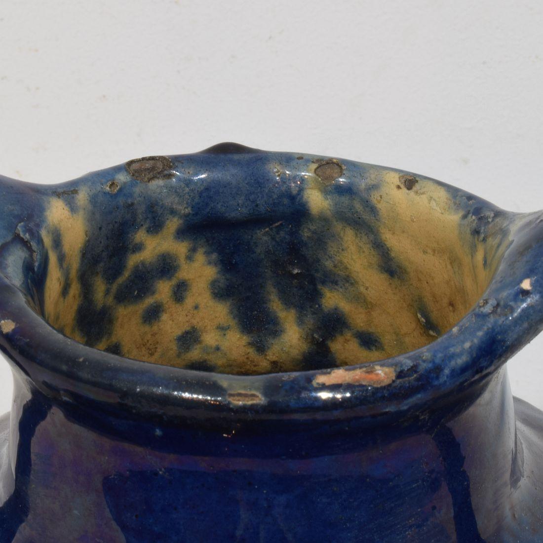 19th Century French Blue Glazed Terracotta Jug or Water Cruche For Sale 7