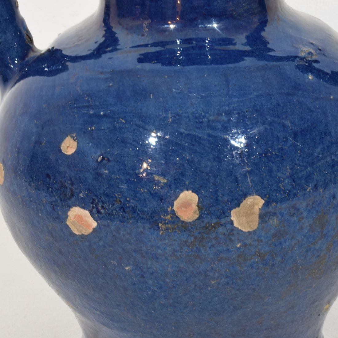 19th Century French Blue Glazed Terracotta Jug or Water Cruche For Sale 9