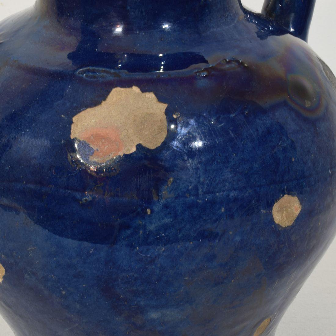 19th Century French Blue Glazed Terracotta Jug or Water Cruche For Sale 10
