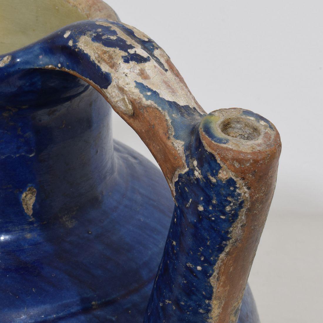 19th Century French Blue Glazed Terracotta Jug or Water Cruche 11