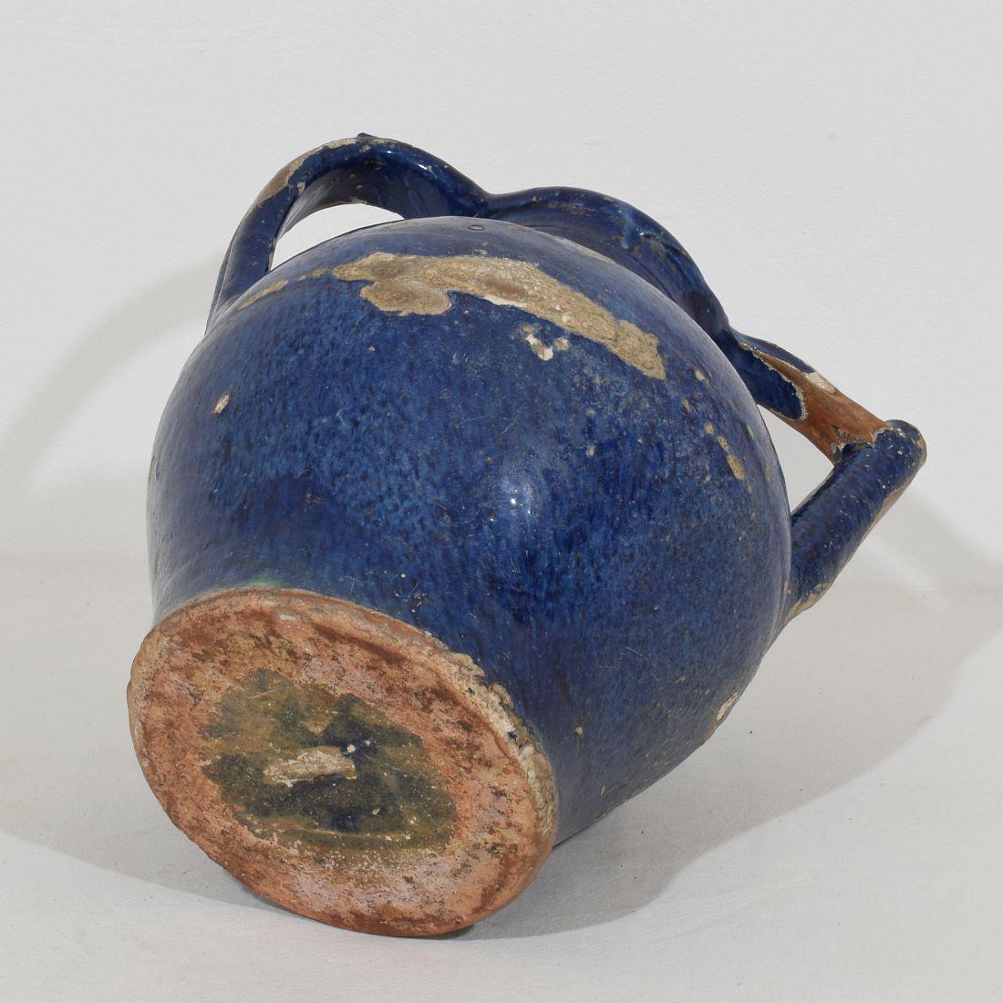 19th Century French Blue Glazed Terracotta Jug or Water Cruche 14