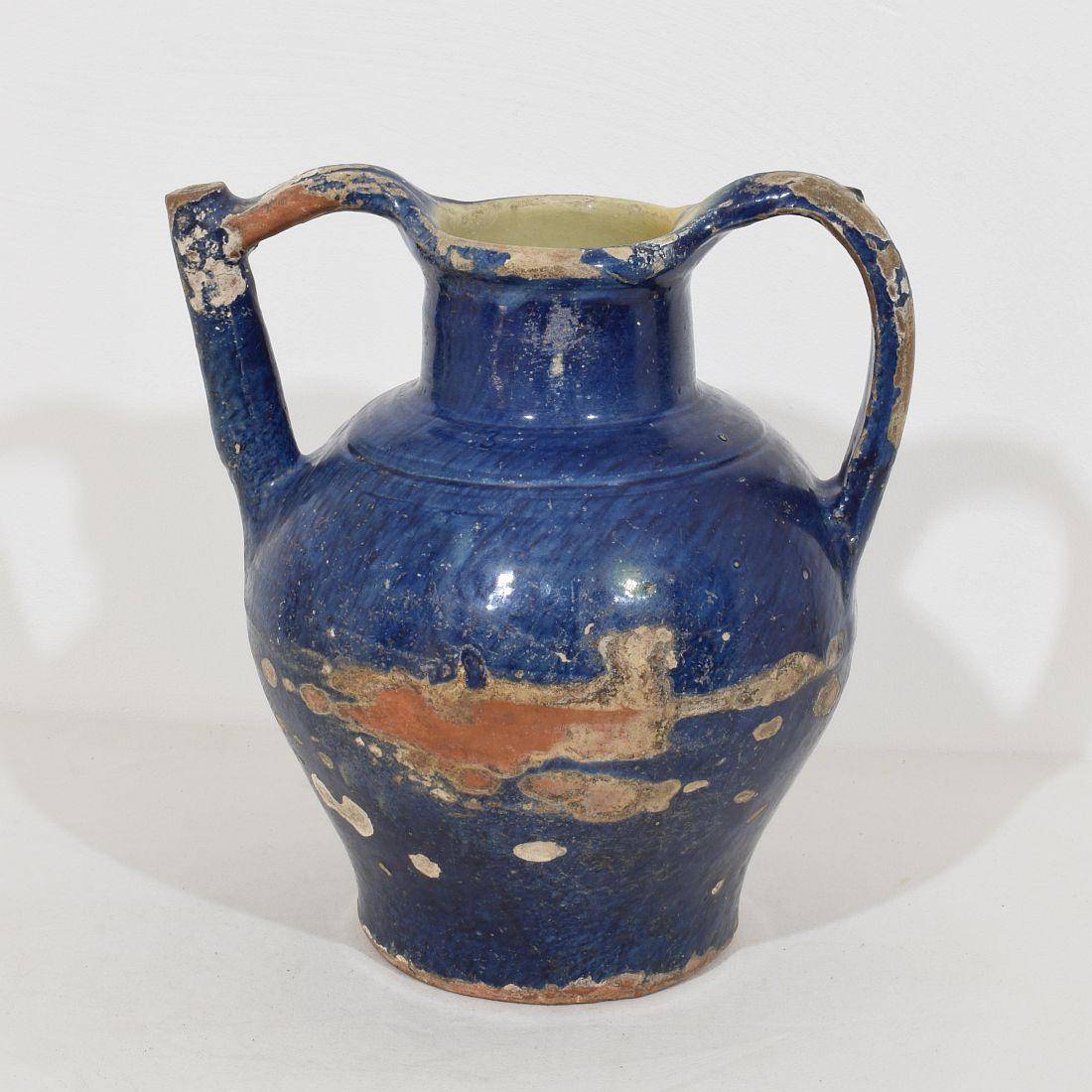 19th Century French Blue Glazed Terracotta Jug or Water Cruche 2