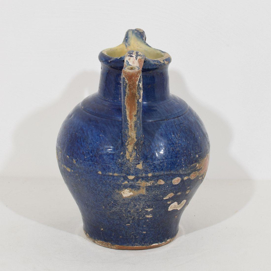 19th Century French Blue Glazed Terracotta Jug or Water Cruche 4