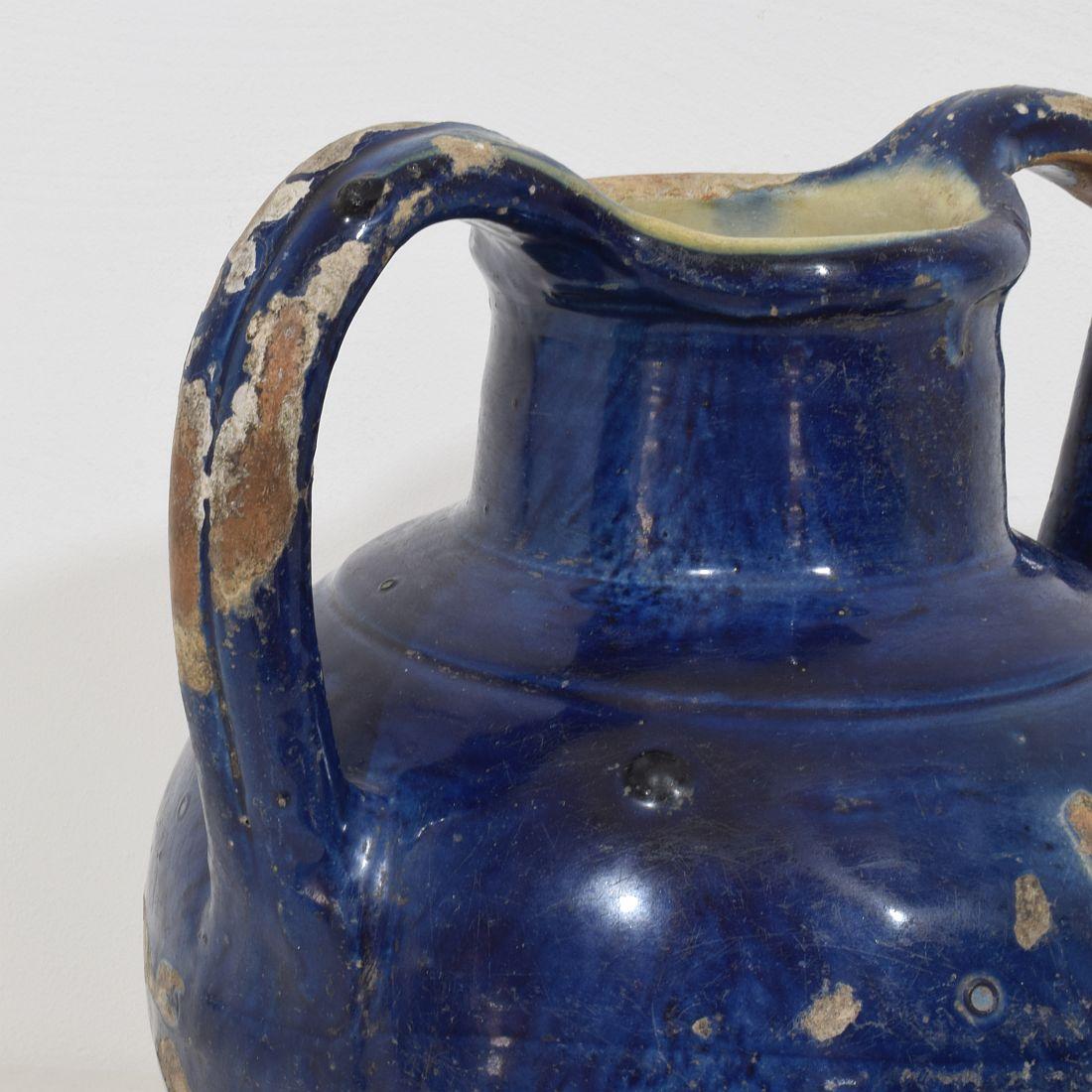 19th Century French Blue Glazed Terracotta Jug or Water Cruche 5