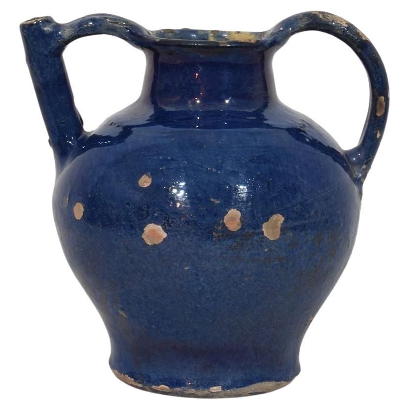 19th Century French Blue Glazed Terracotta Jug or Water Cruche
