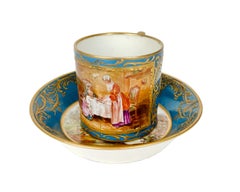 19th Century French Sevres Style Blue Ground Porcelain Cup & Saucer