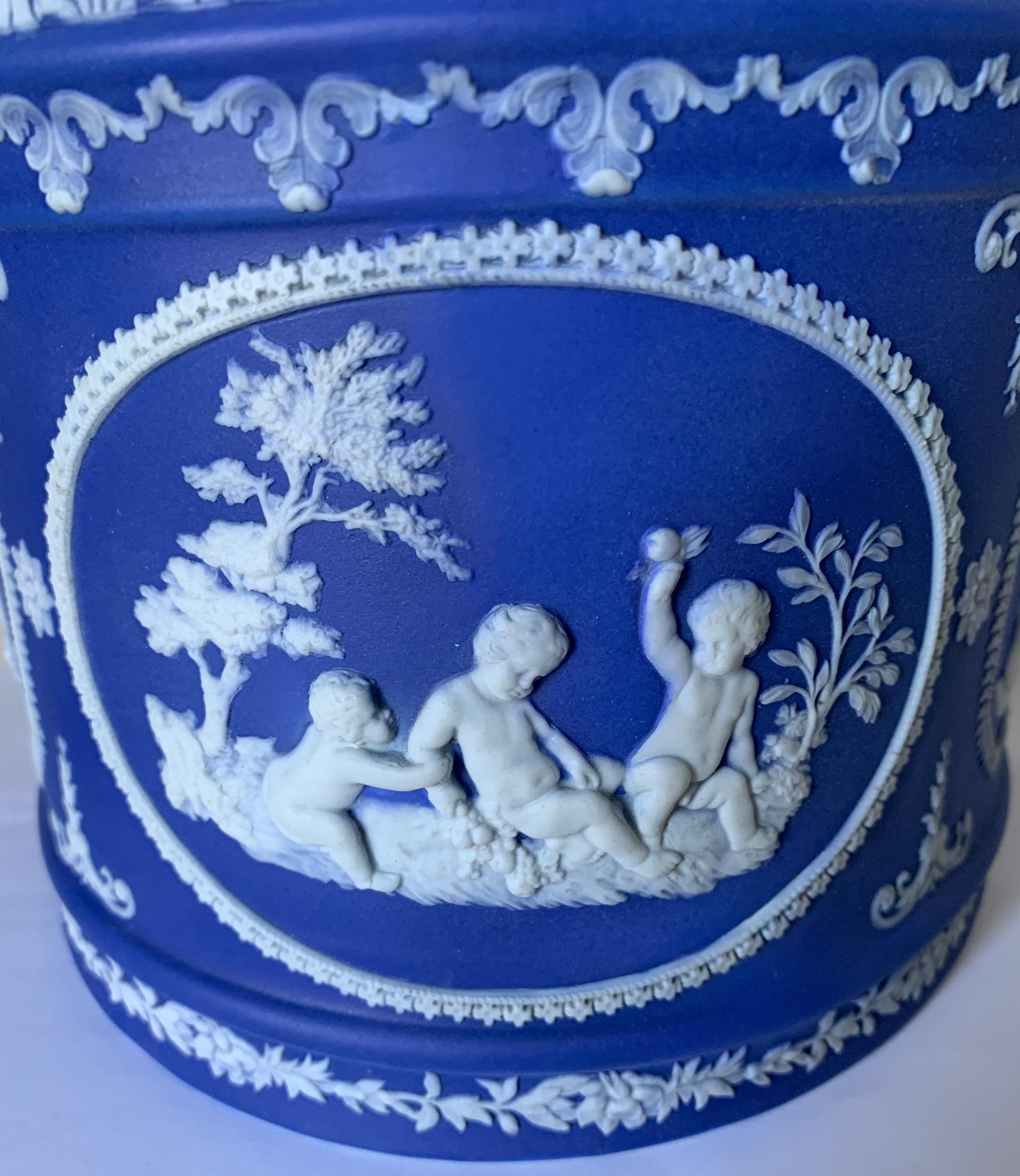 19th Century French Blue Jasperware Two-Piece Bulb Pot 4