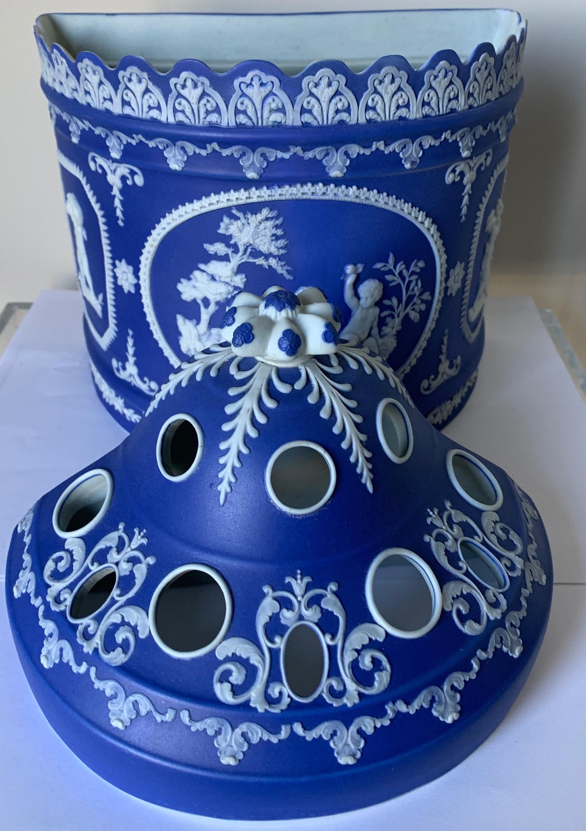 19th Century French Blue Jasperware Two-Piece Bulb Pot 1