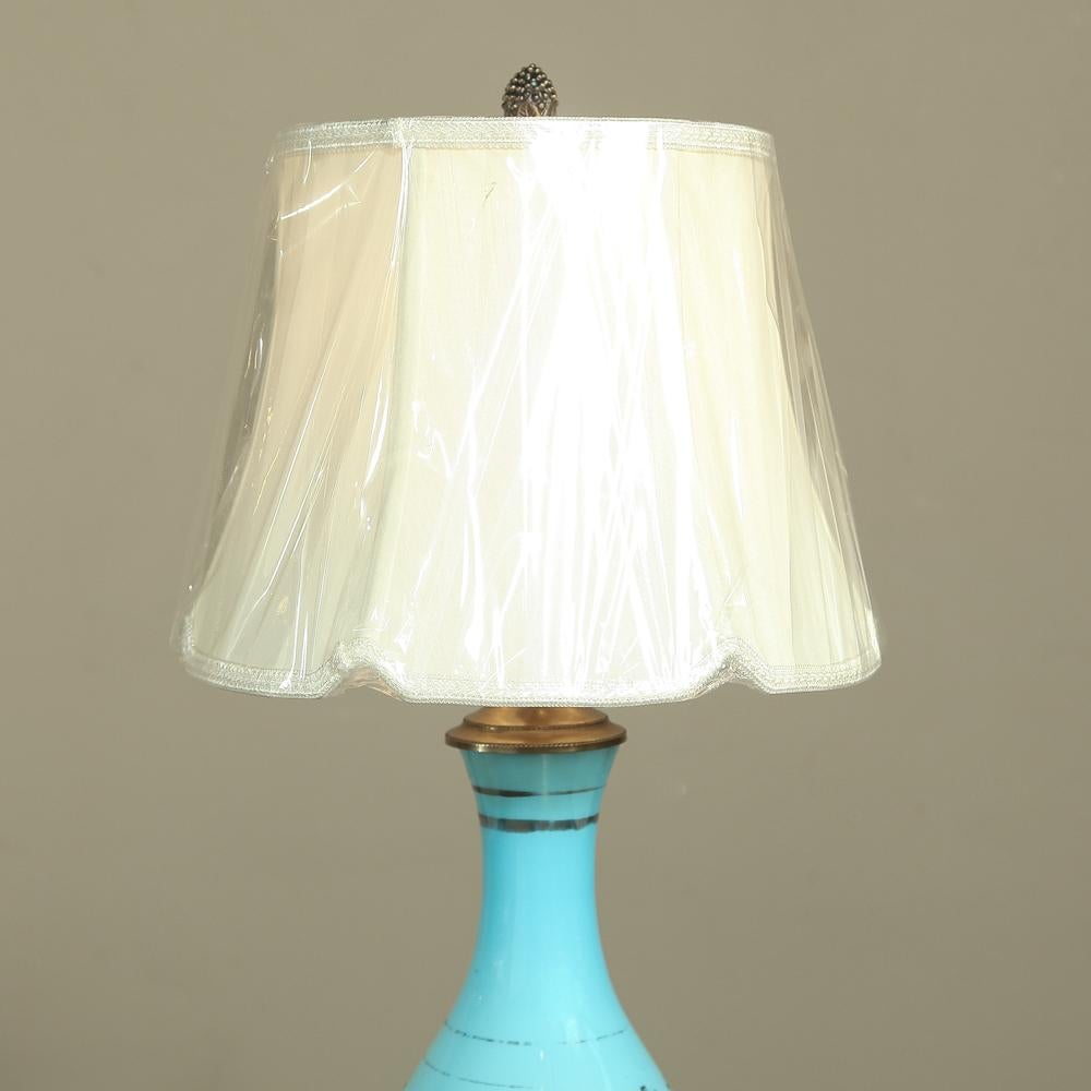 19th Century French Blue Opaline Glass Oil Lantern, Lamp For Sale 2