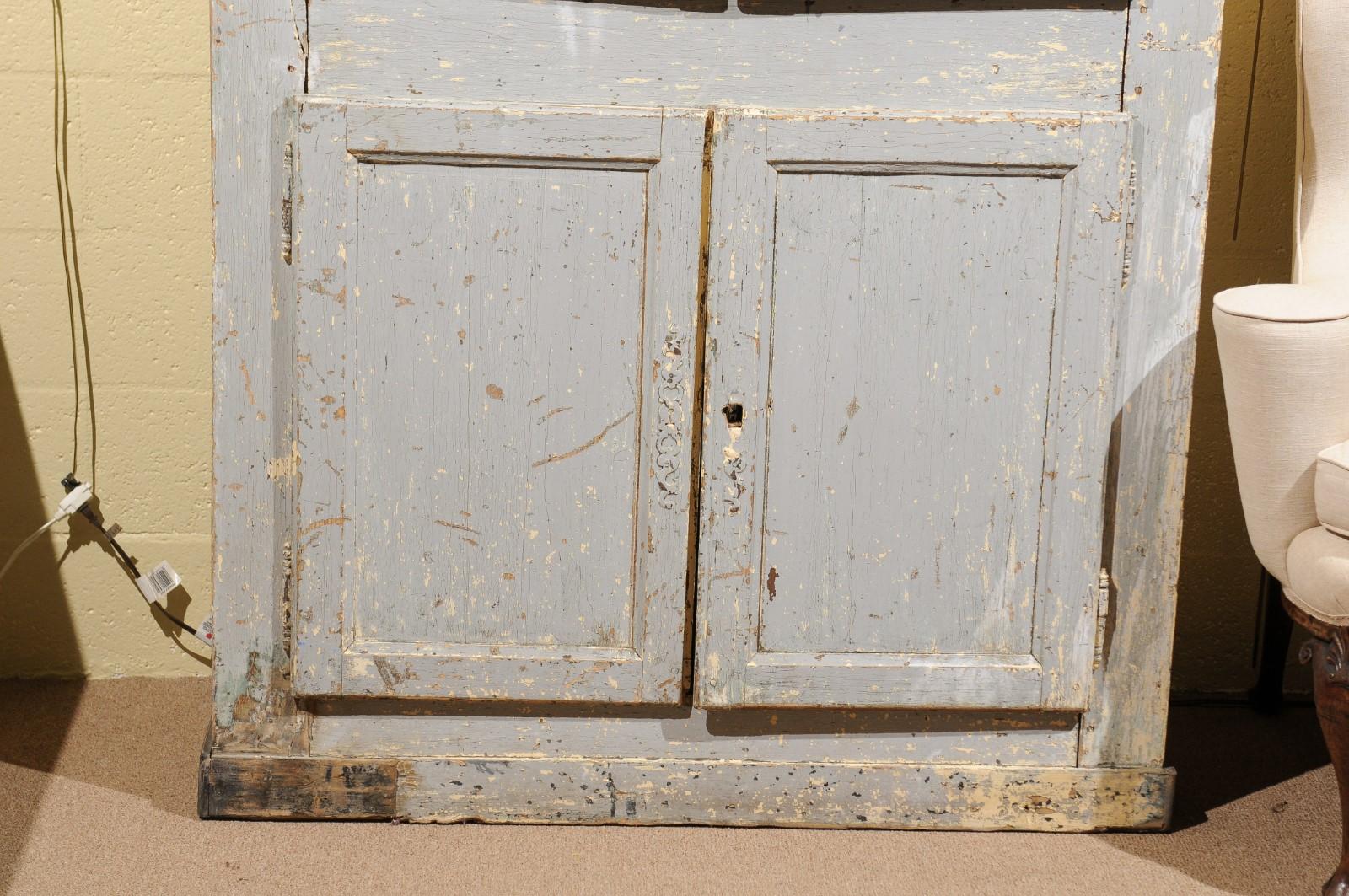 19th Century French Blue Painted Cabinet with 4 Doors For Sale 7