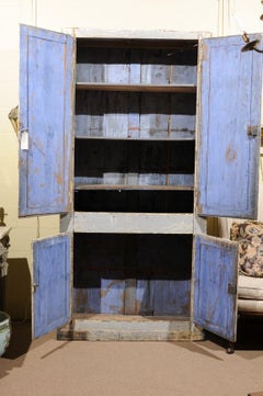 19th Century French Blue Painted Cabinet with 4 Doors