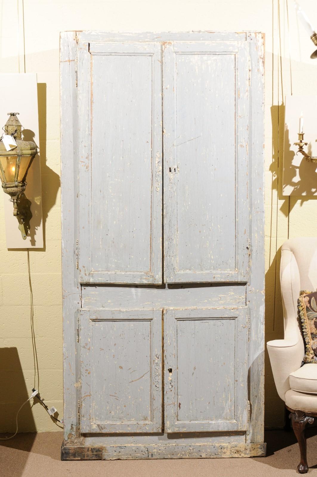 19th Century French Blue Painted Cabinet with 4 Doors For Sale 3