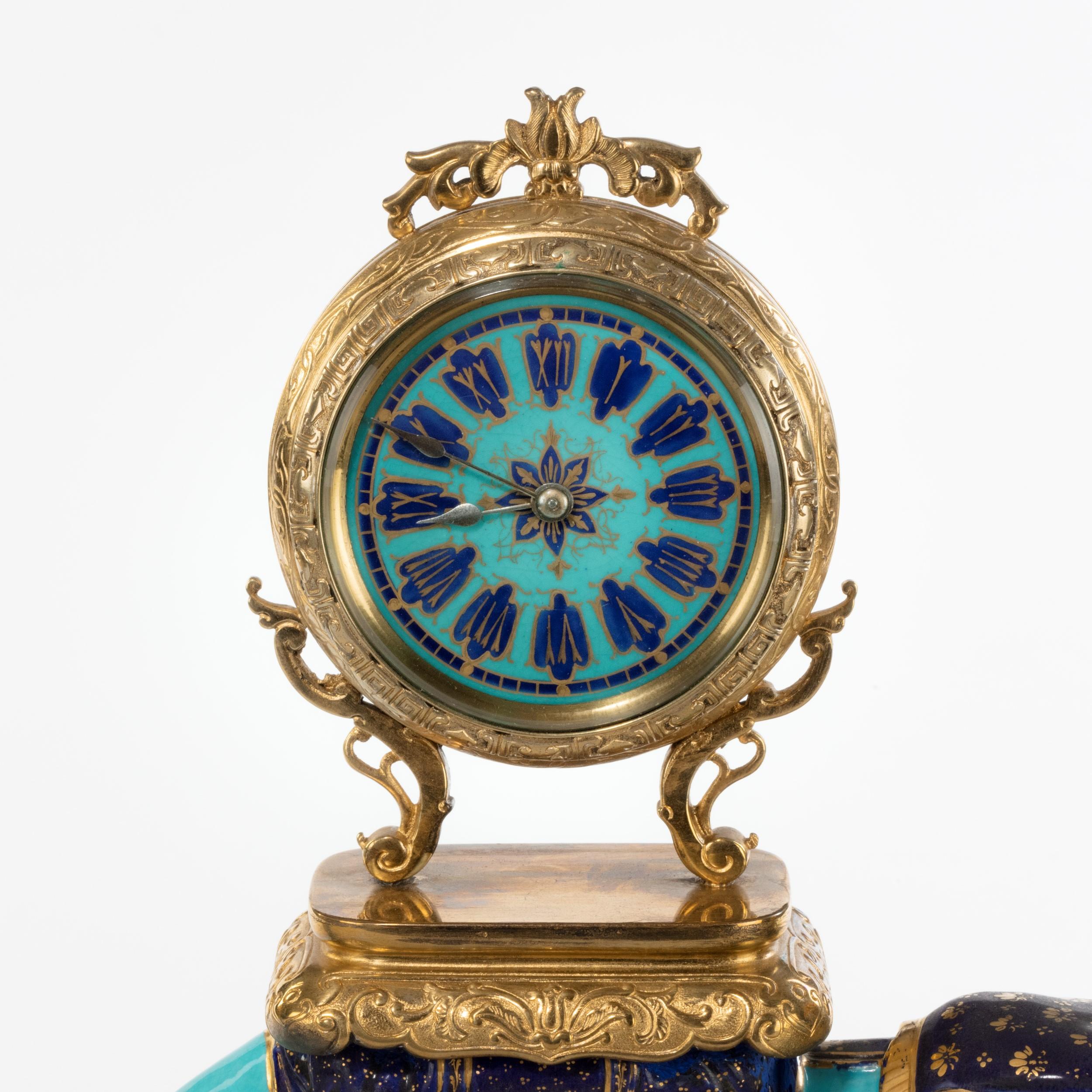 19th Century French Blue Porcelain Elephant Clock Set in the Chinoiserie Style For Sale 2