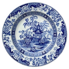Französische blau-weiße Chinoiserie-Platte aus dem 19. Jahrhundert Creil et Montereau