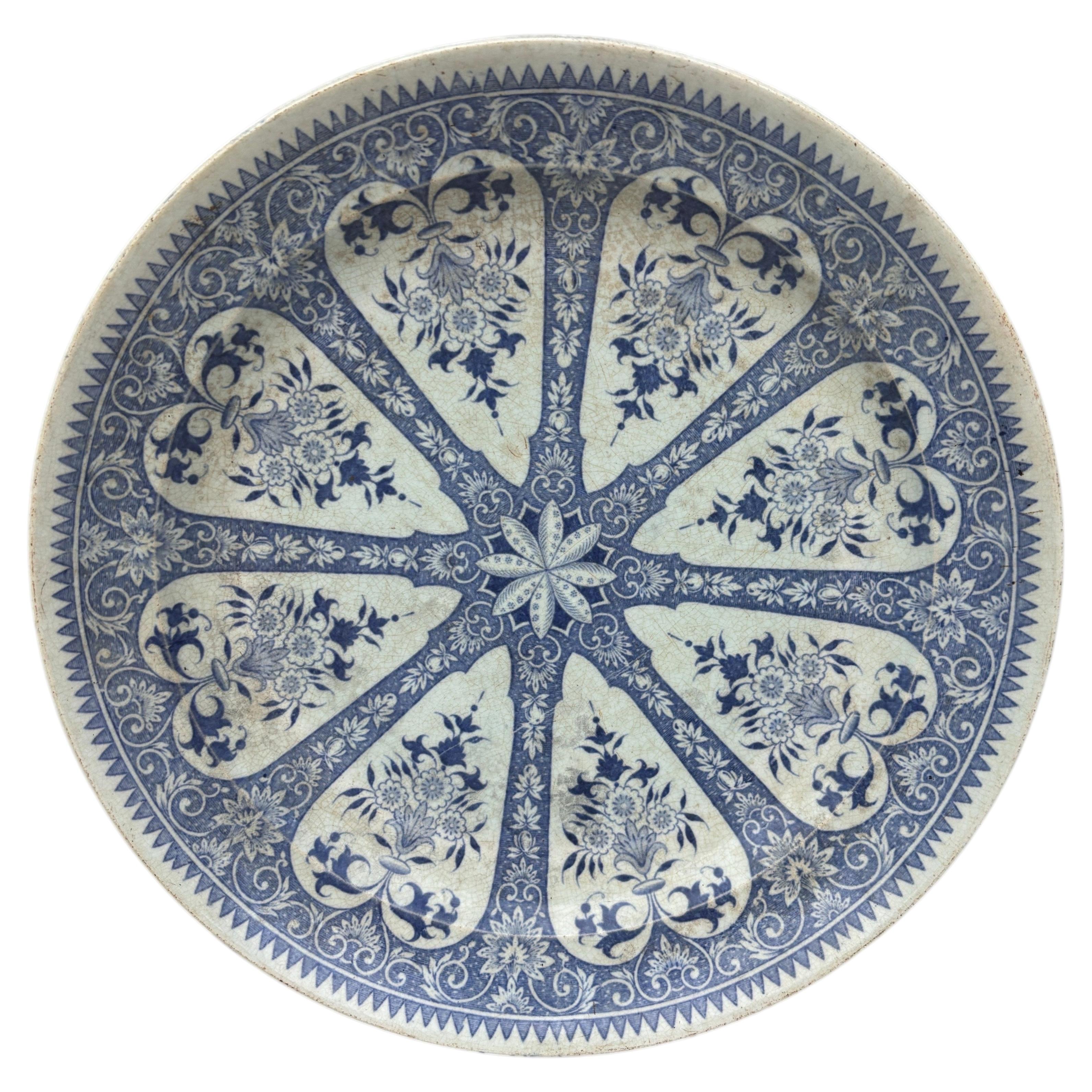19th Century French Blue & White Faience Dessert Plate Sarreguemines For Sale