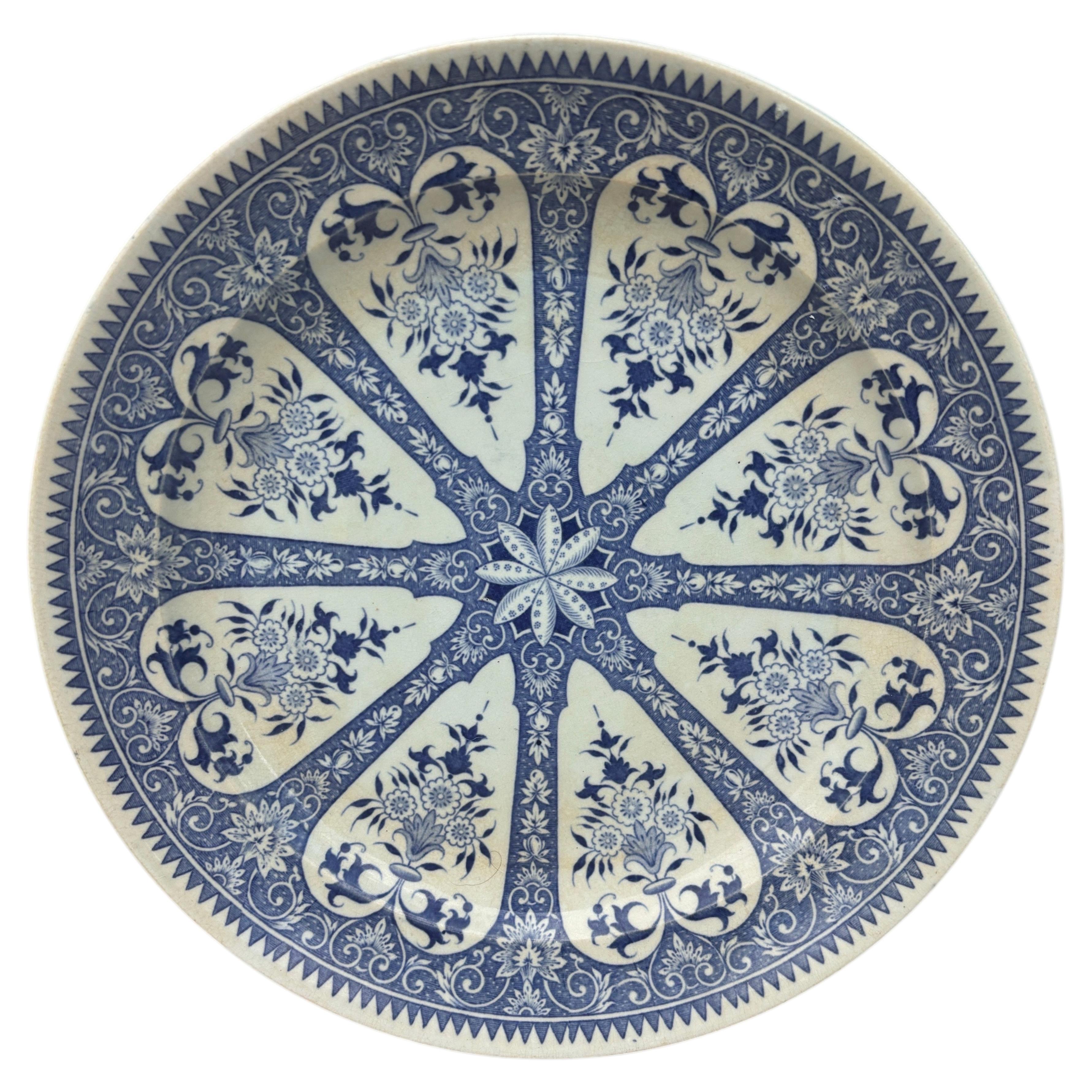19th Century French Blue & White Faience Dessert Plate Sarreguemines For Sale