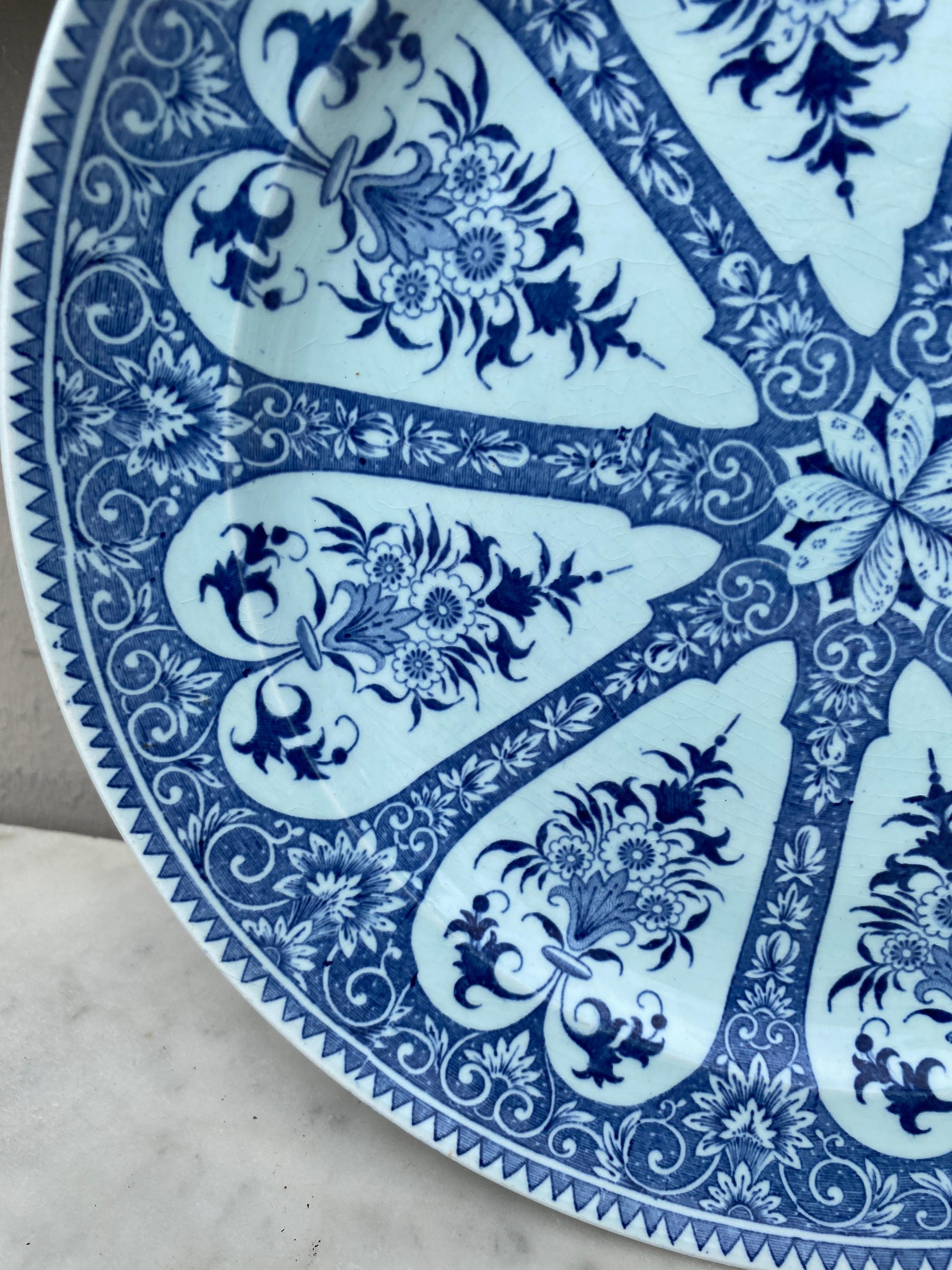 19th century French blue and white faience dinner plate signed 