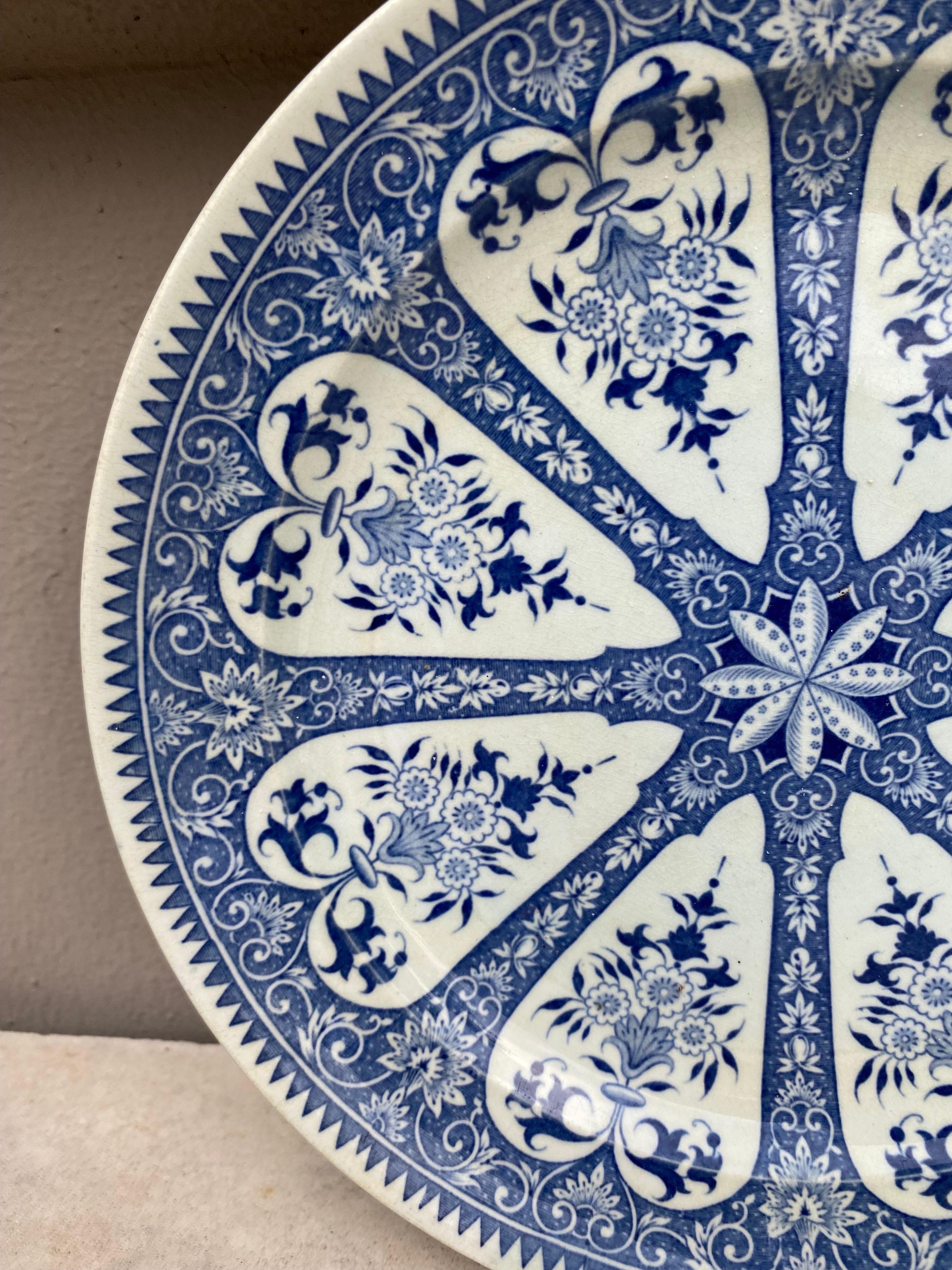 French Provincial 19th Century French Blue & White Faience Dinner Plate Sarreguemines For Sale