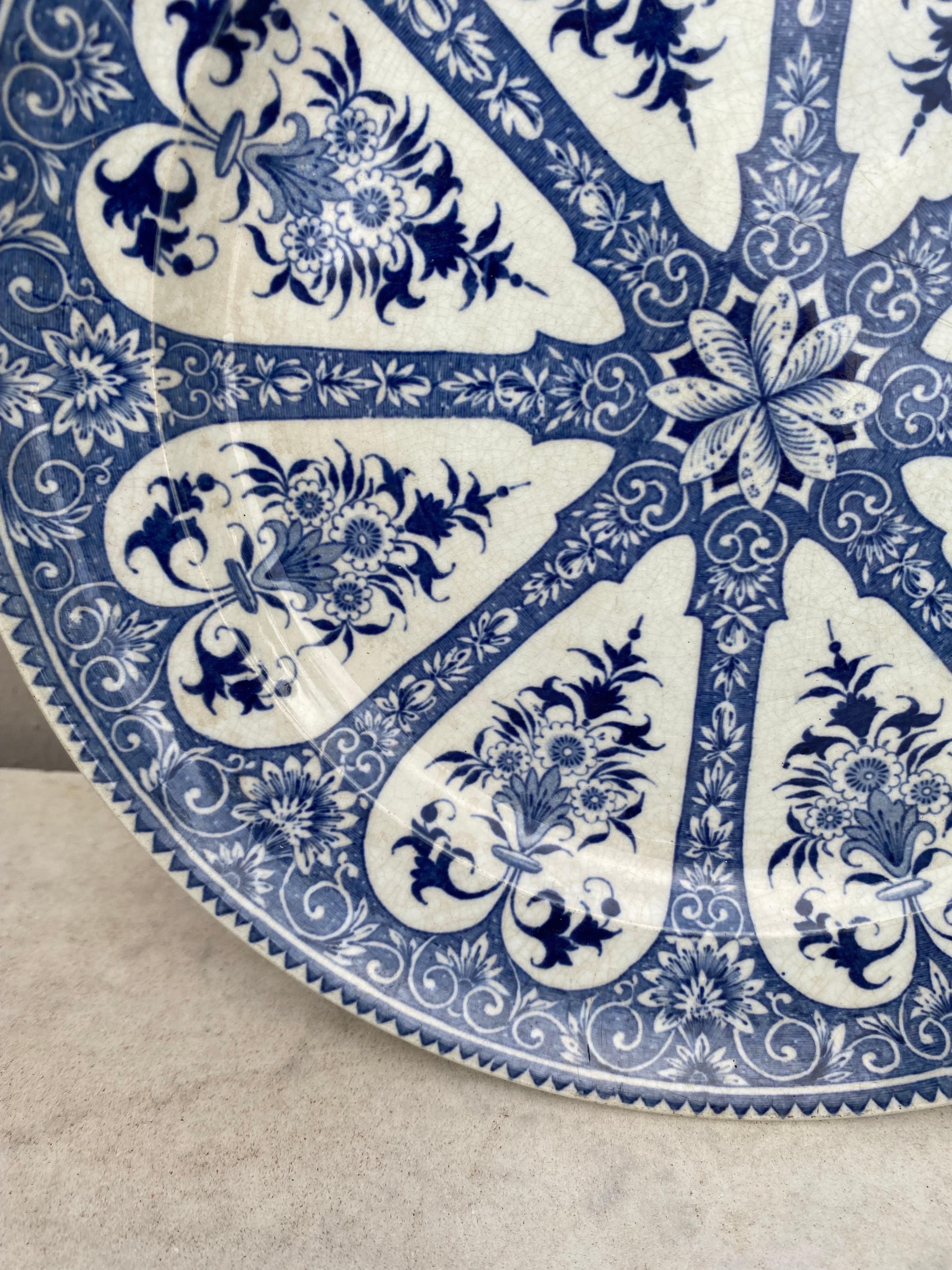 French Provincial 19th Century French Blue & White Faience Dinner Plate Sarreguemines For Sale