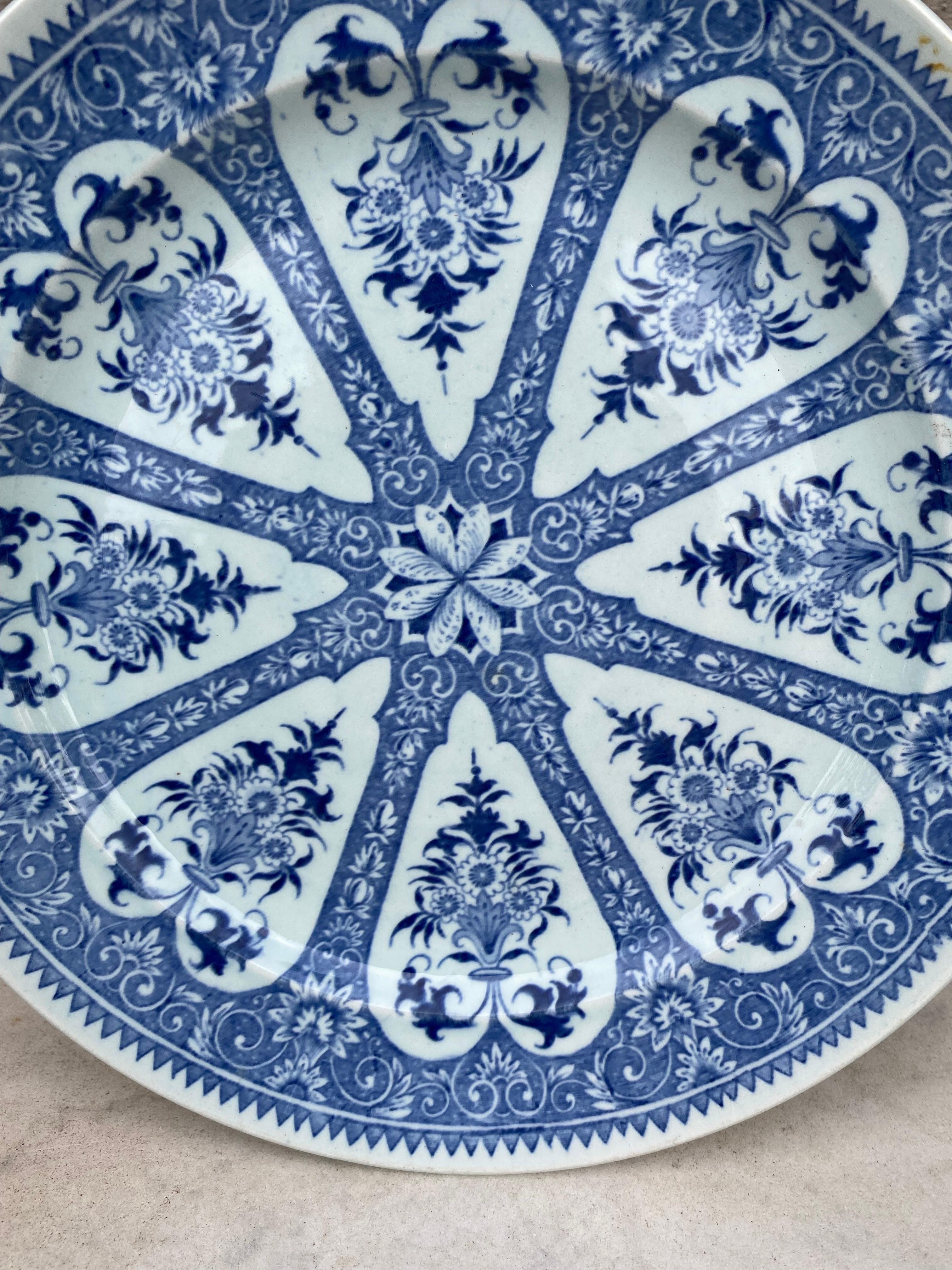 19th Century French Blue & White Faience Dinner Plate Sarreguemines In Good Condition In Austin, TX