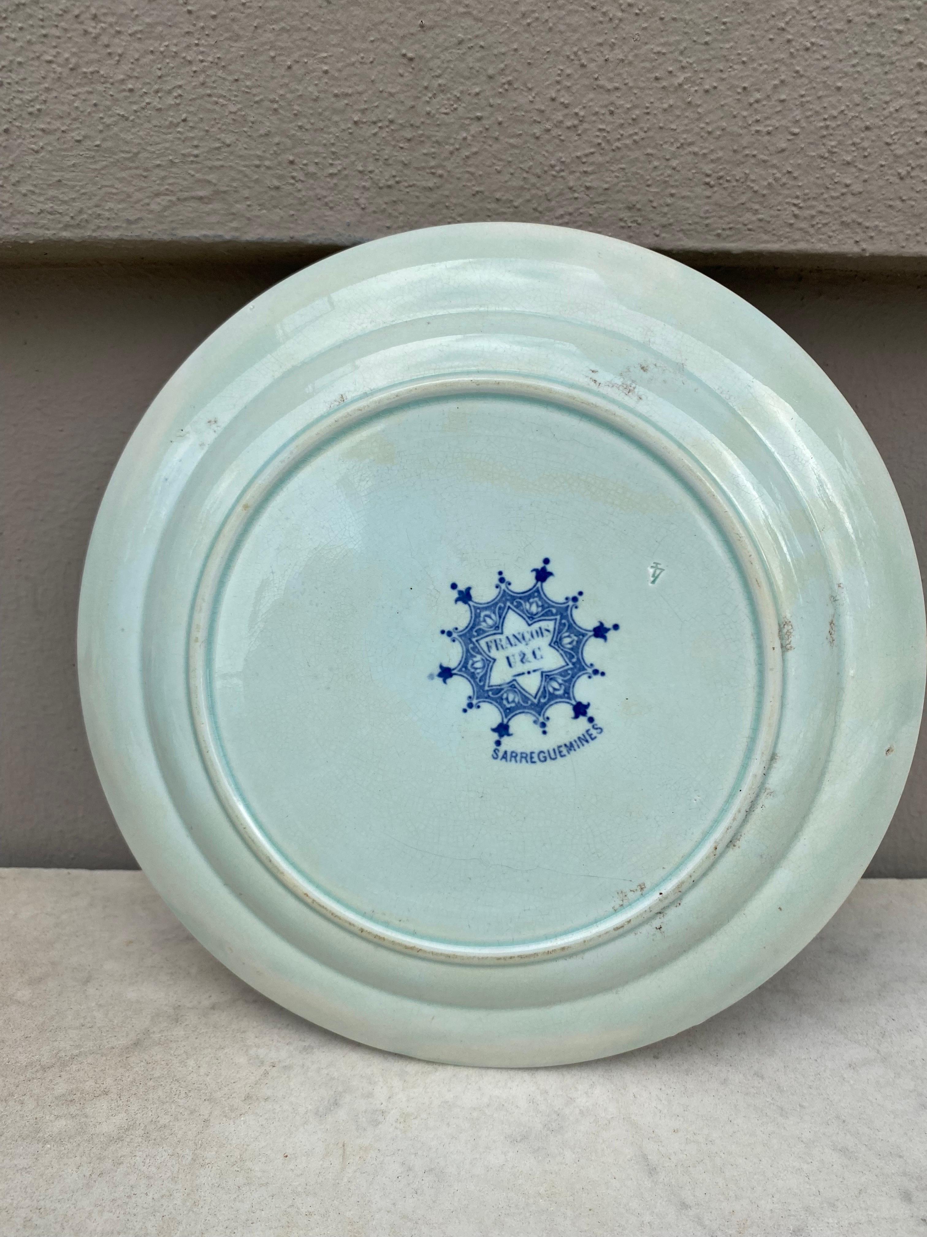 Late 19th Century 19th Century French Blue & White Faience Dinner Plate Sarreguemines For Sale