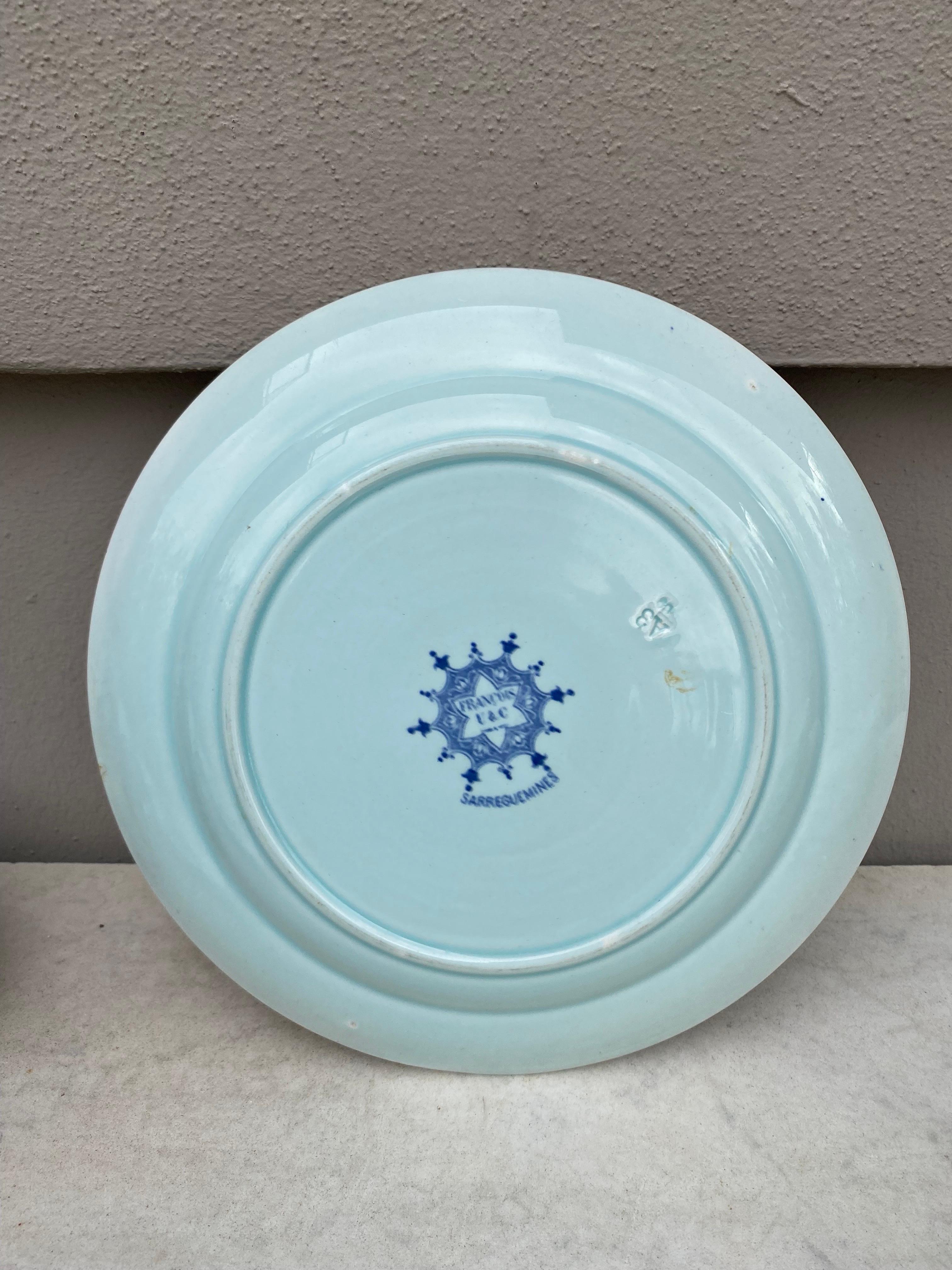 Late 19th Century 19th Century French Blue & White Faience Dinner Plate Sarreguemines