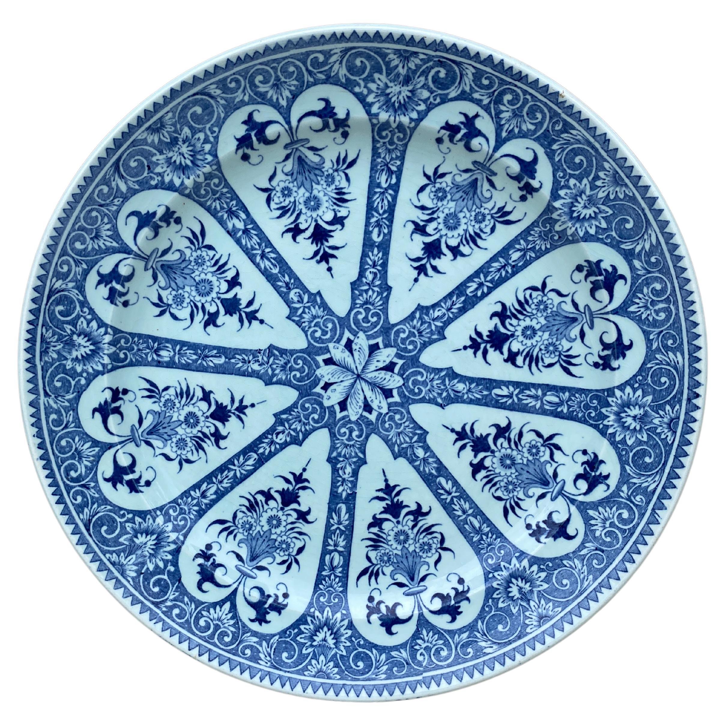 19th Century French Blue & White Faience Dinner Plate Sarreguemines