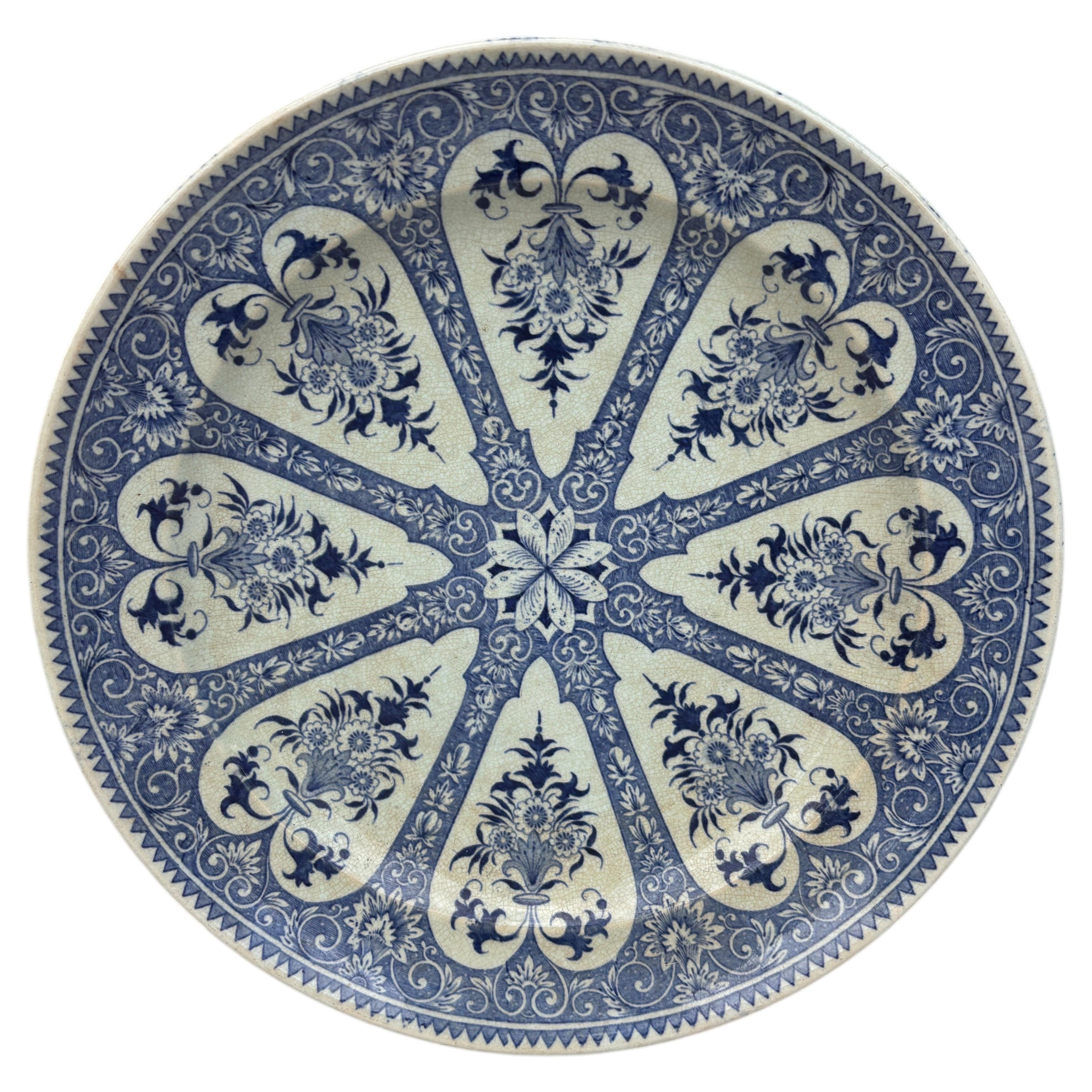 19th Century French Blue & White Faience Dinner Plate Sarreguemines
