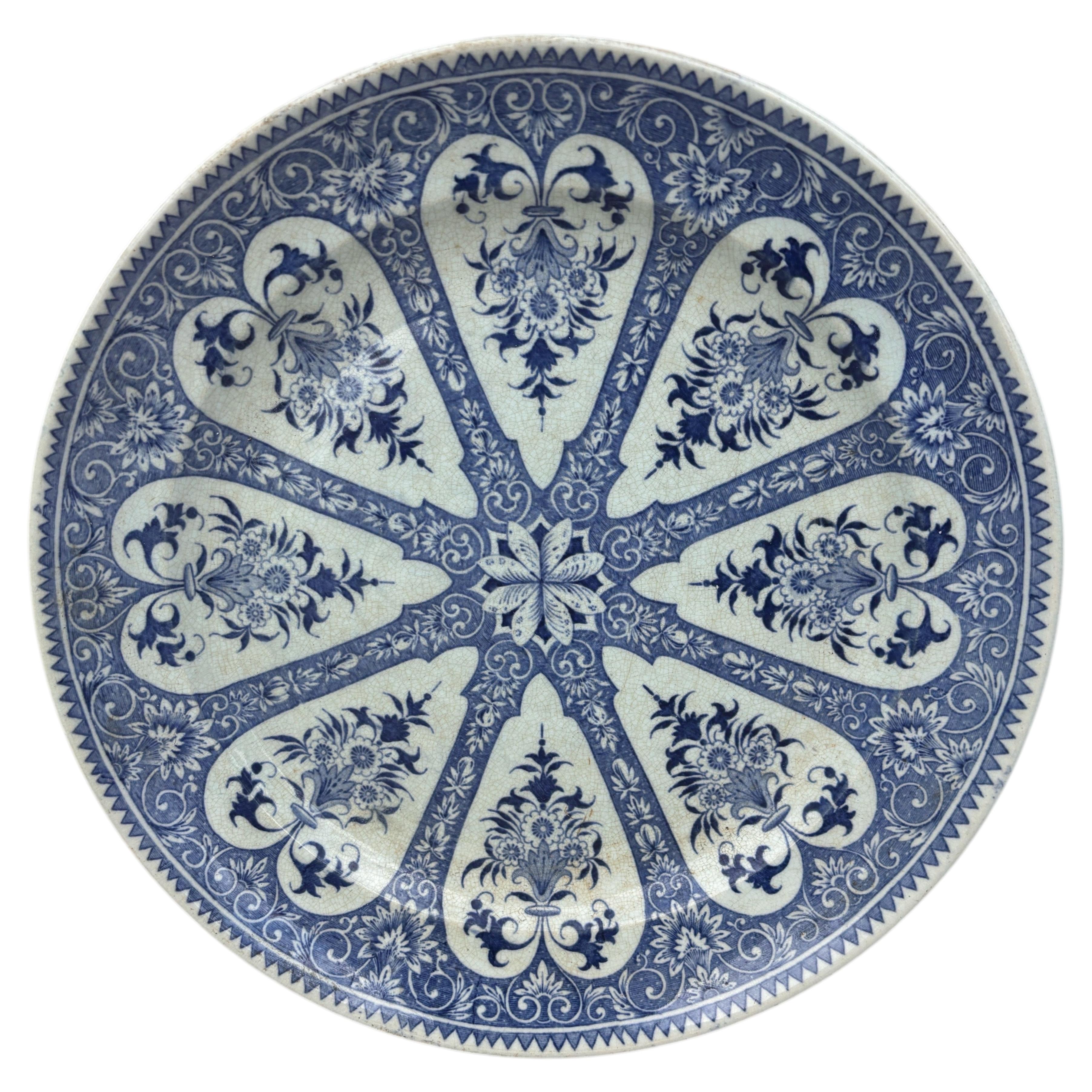 19th Century French Blue & White Faience Dinner Plate Sarreguemines