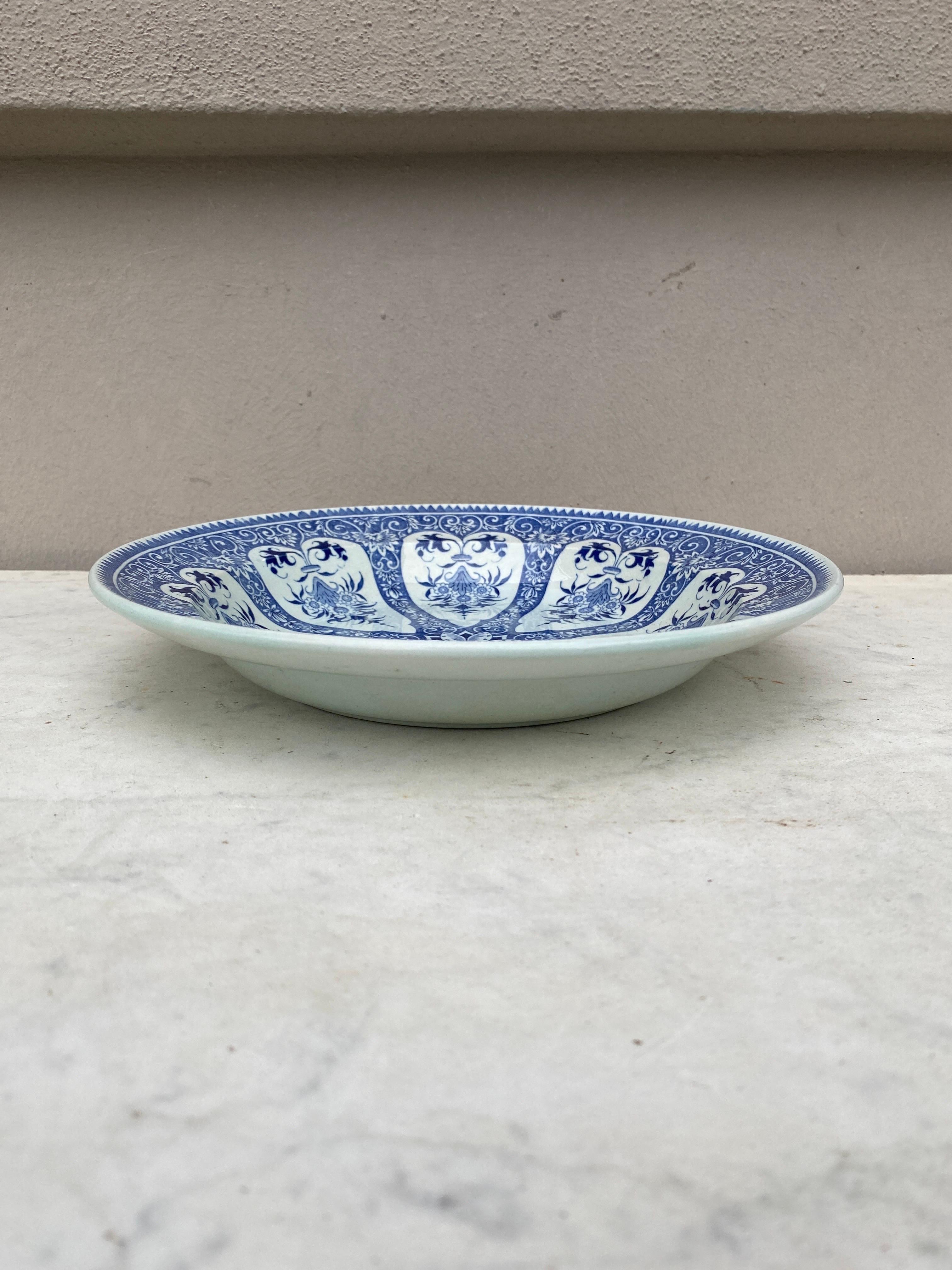 French Provincial 19th Century French Blue & White Faience Soup Plate Sarreguemines For Sale