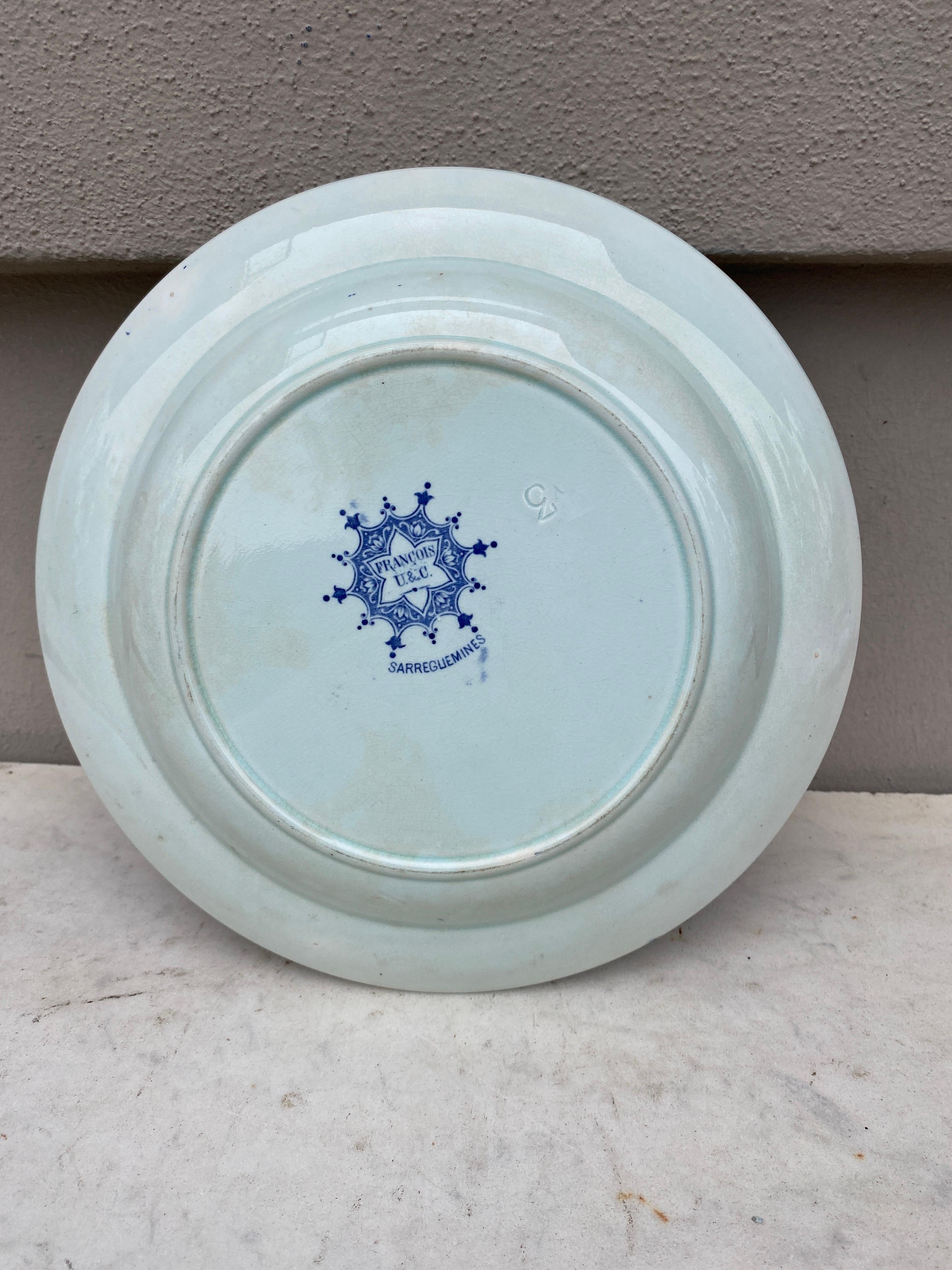Late 19th Century 19th Century French Blue & White Faience Soup Plate Sarreguemines For Sale