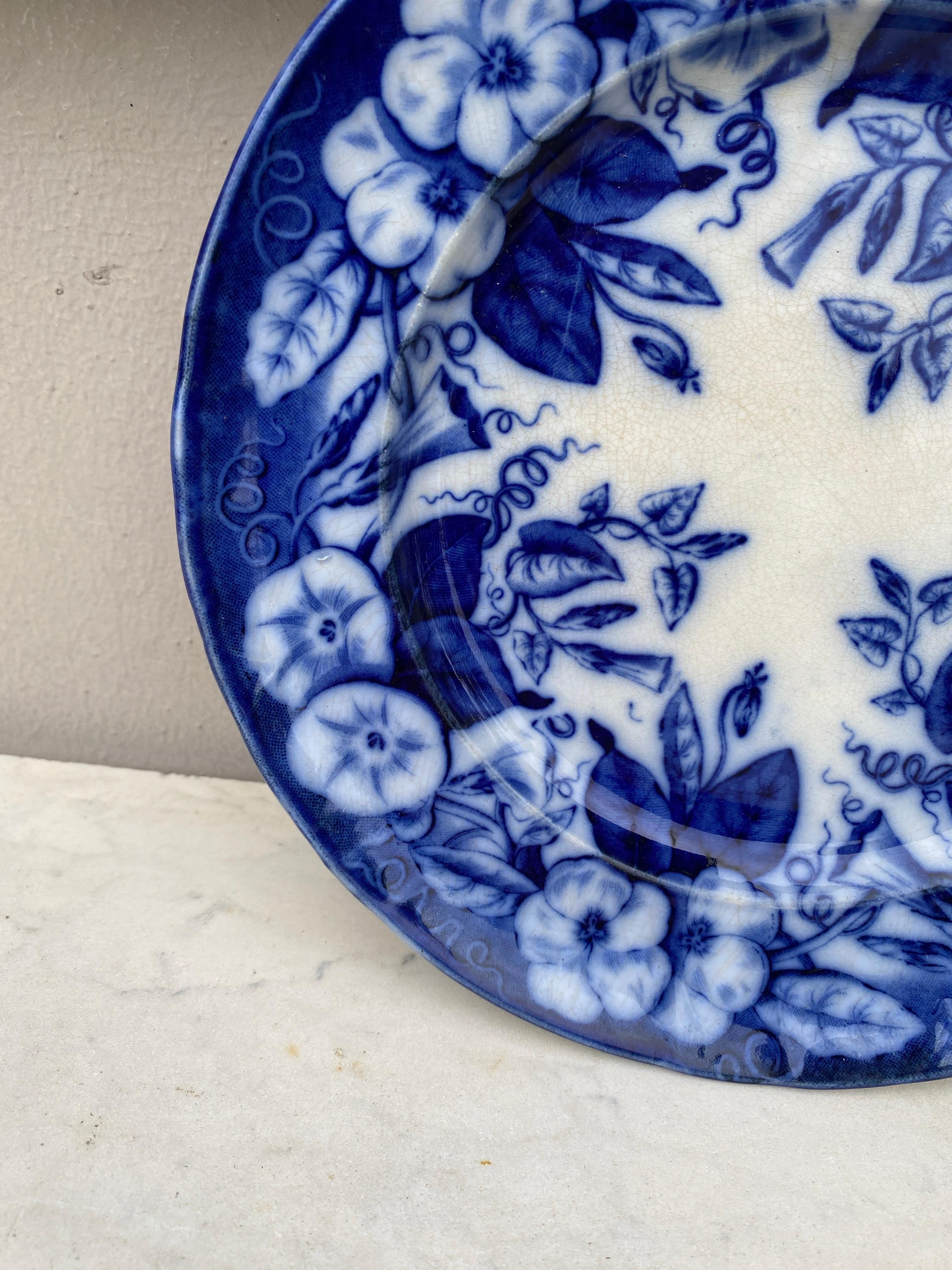 Aesthetic Movement 19th Century French Blue & White Morning Glory Plate Vieillard Bordeaux For Sale