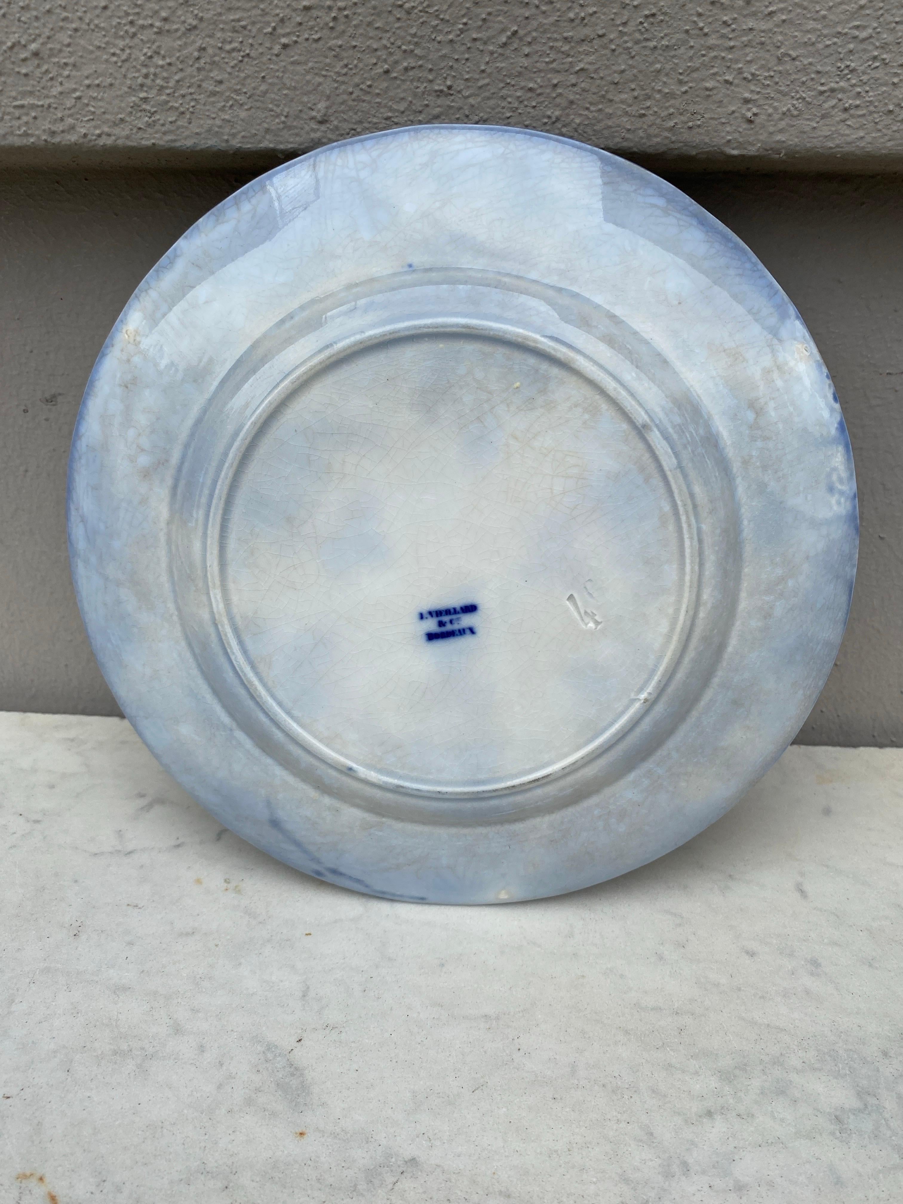 19th Century French Blue & White Morning Glory Plate Vieillard Bordeaux In Good Condition For Sale In Austin, TX