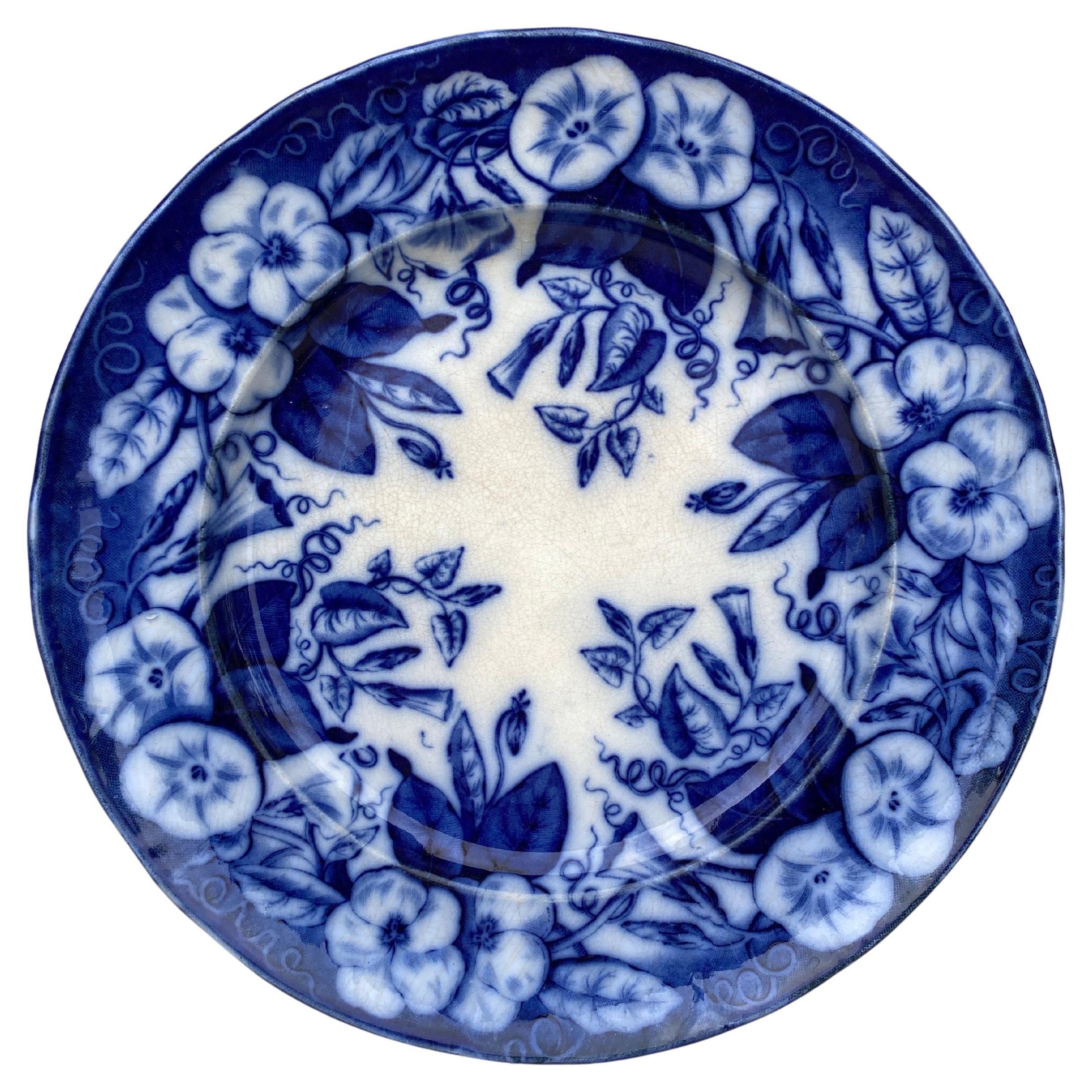 Piatto francese del XIX secolo in bianco e blu Morning Glory Vieillard Bordeaux