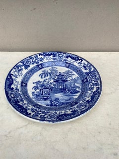 19th Century French Blue & White Pagoda Plate Creil et Montereau