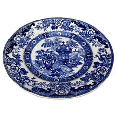 19th Century French Blue & White Pagoda Plate Creil et Montereau
